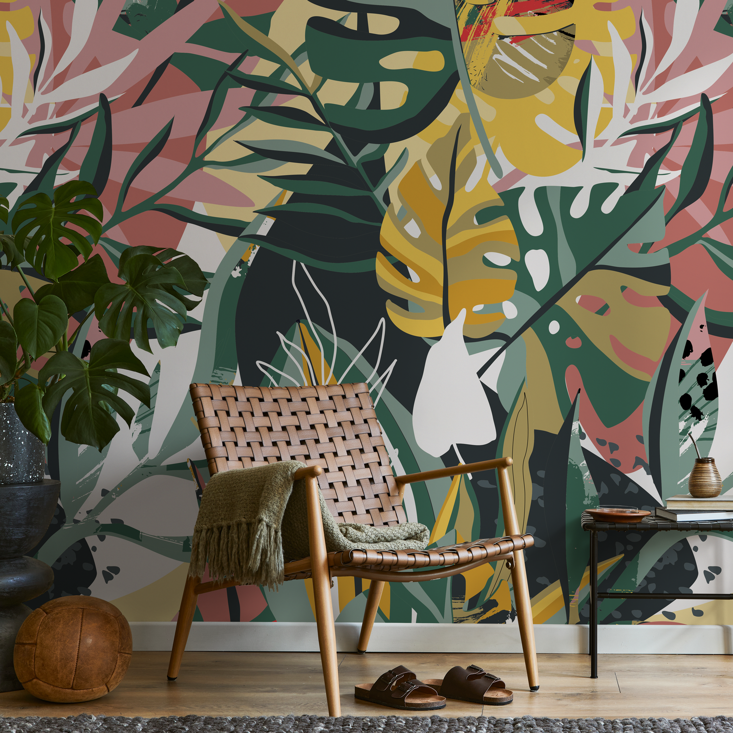 Removable Wallpaper Peel and Stick Wallpaper Wall Paper Wall Mural / Flat Colorful Leaves Wallpaper - C135 - ONDECOR.COM