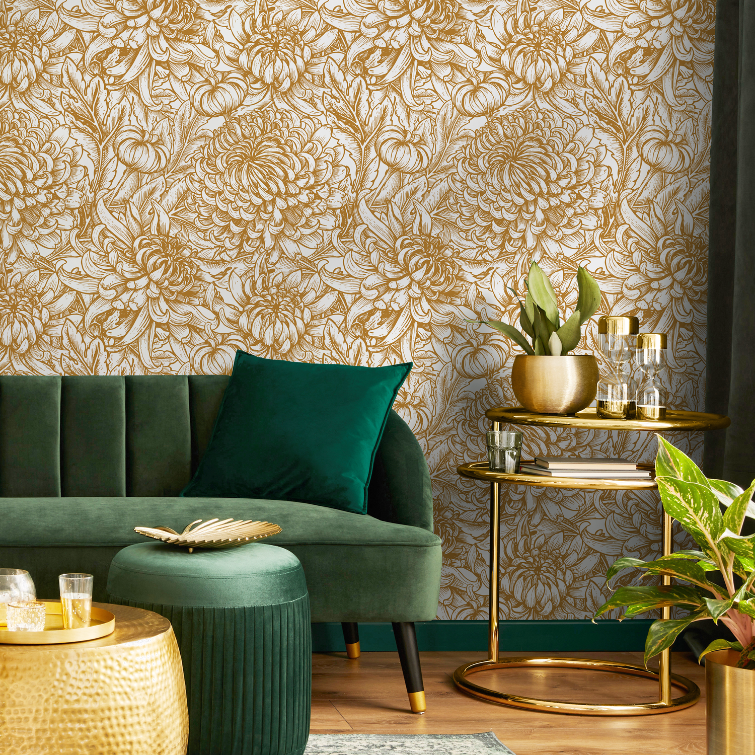 Papel pintado autoadhesivo, papel pintado extraíble, decoración de pared, decoración del hogar, arte de pared imprimible, decoración de habitación, impresiones de pared / Flor de crisantemo - C224
