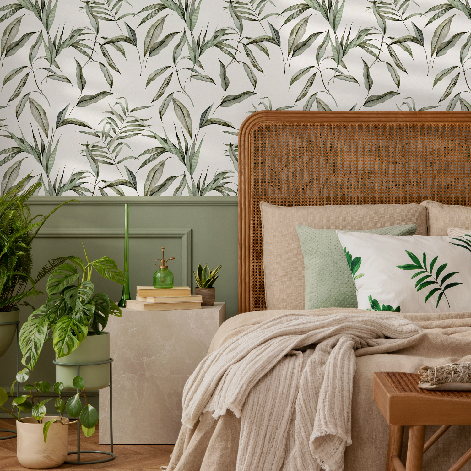 Papel tapiz autoadhesivo, papel tapiz removible, decoración del hogar, arte de pared, decoración de habitaciones / Papel tapiz de hojas botánicas tropicales - C271