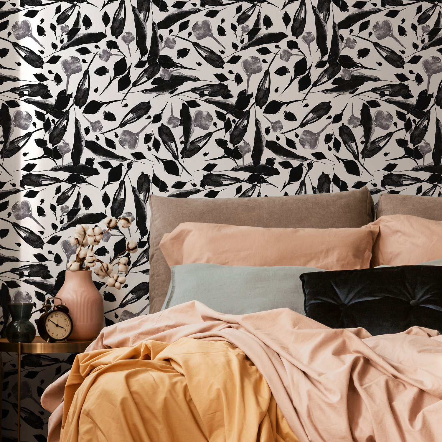 Papel pintado vintage con diseño floral de acuarela, autoadhesivo, decoración de pared extraíble, papel tapiz de tela, papel tapiz extraíble - C305