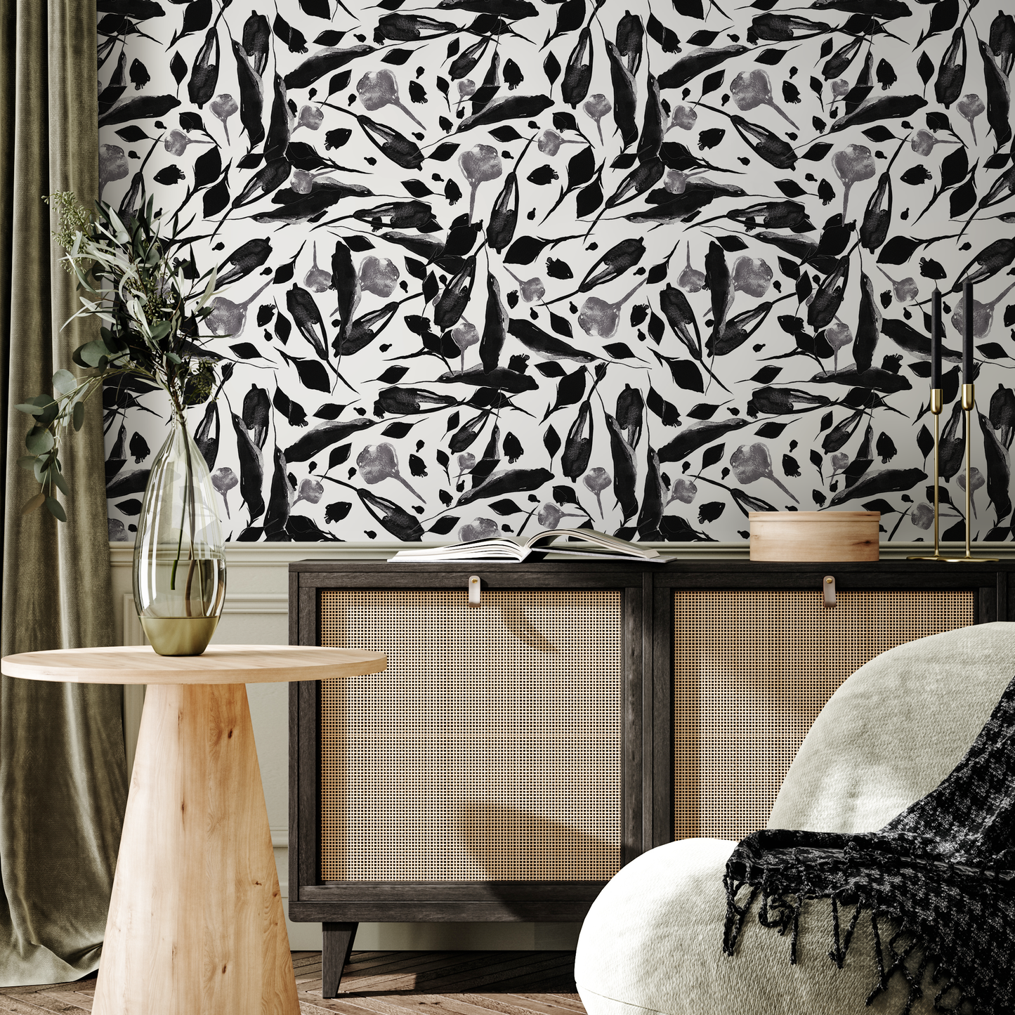 Vintage Wallpaper Floral Watercolor Wallpaper Peel and Stick Wallpaper Removable Wall Decor Fabric Wallpaper Removable Wall Paper - C305