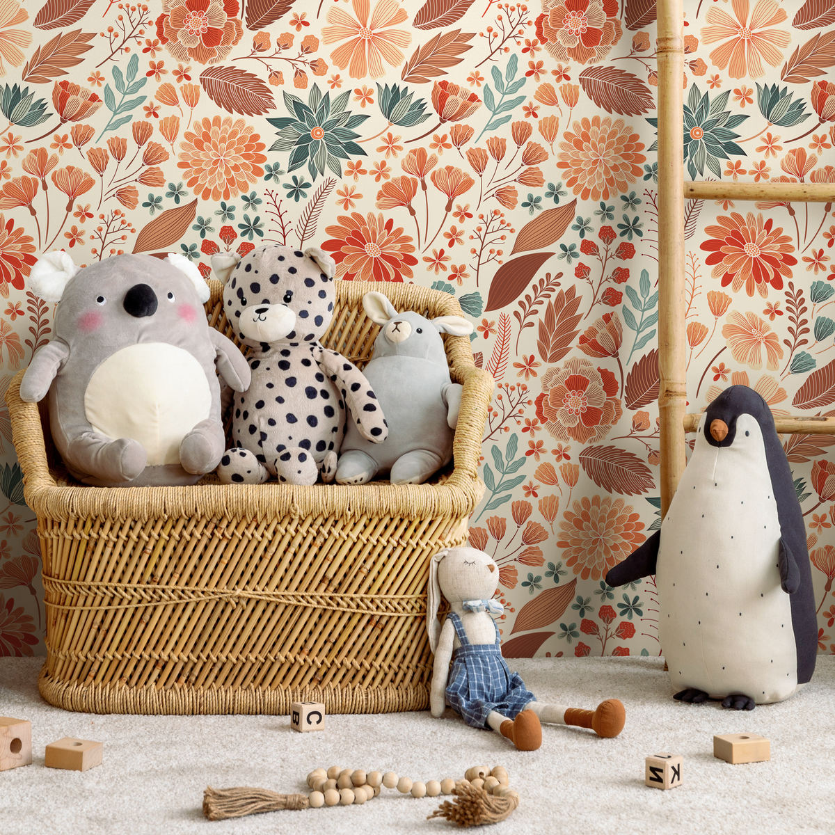 Wallpaper Peel and Stick Wallpaper Removable Wallpaper Home Decor Wall Art Wall Decor Room Decor / Orange Floral Drawing Wallpaper - C310 - ONDECOR.COM