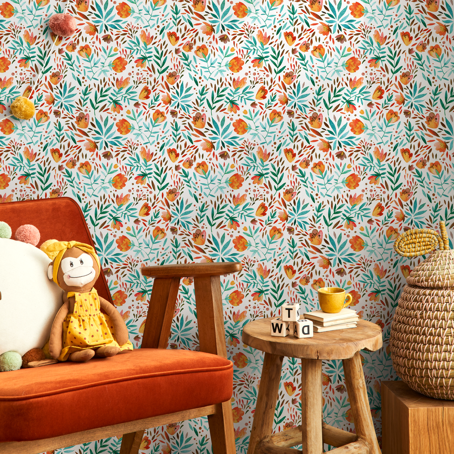 Papel pintado autoadhesivo, papel pintado extraíble, decoración del hogar, arte de pared, decoración de habitaciones, papel pintado floral de acuarela - C311