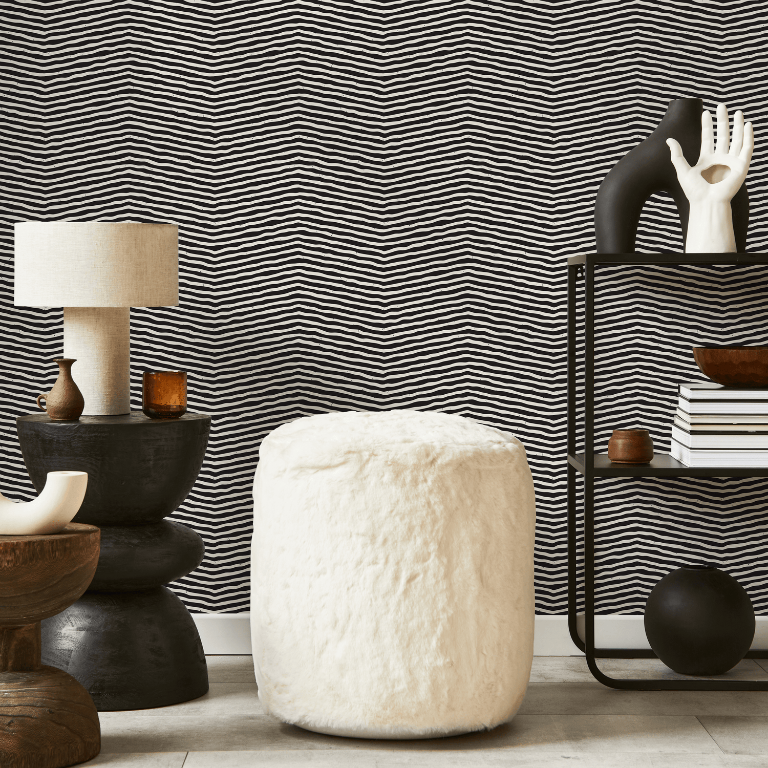 Papel tapiz autoadhesivo, papel tapiz removible, decoración del hogar, arte de pared, decoración de habitaciones / Papel tapiz contemporáneo negro - C317