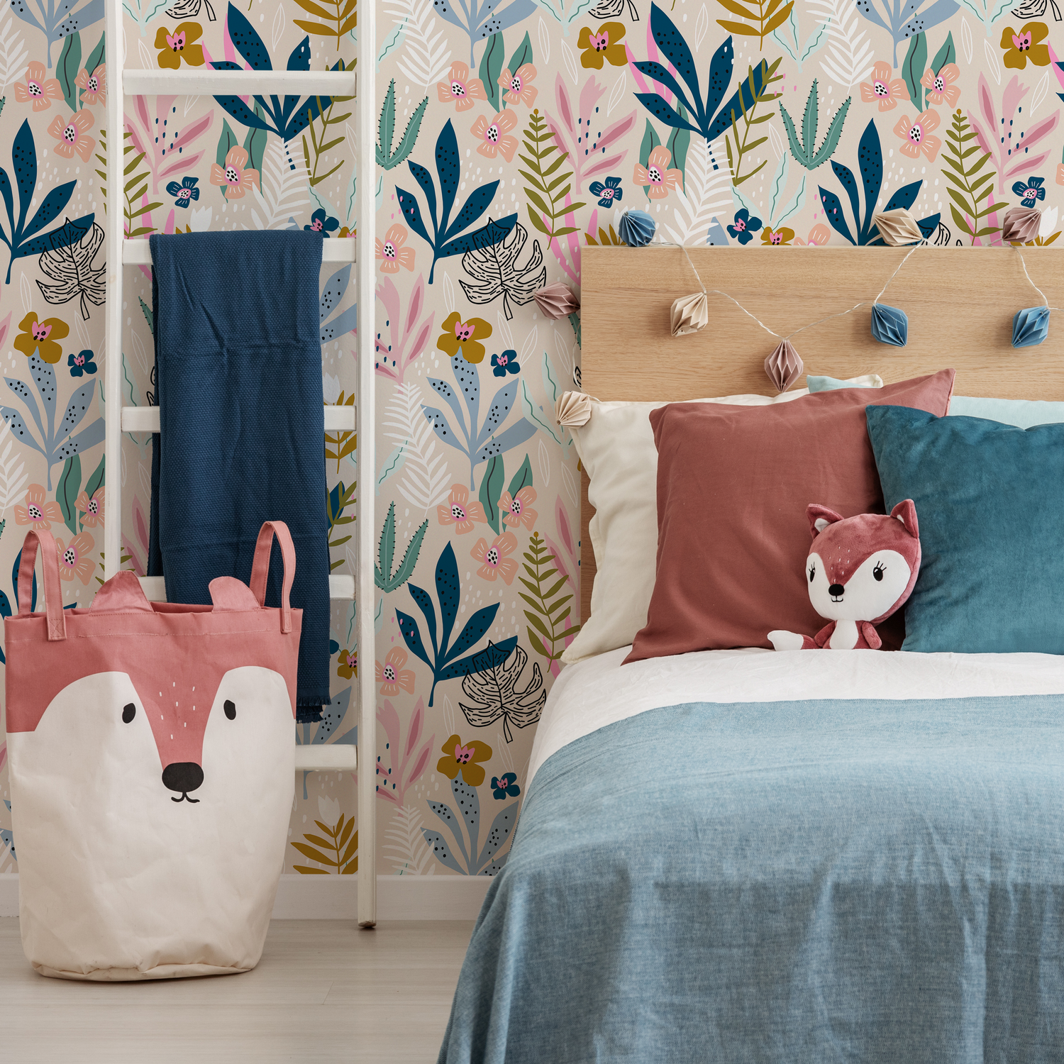 Papel tapiz autoadhesivo, papel tapiz extraíble, decoración del hogar, arte de pared, decoración de habitaciones, papel tapiz infantil de hojas coloridas - C320