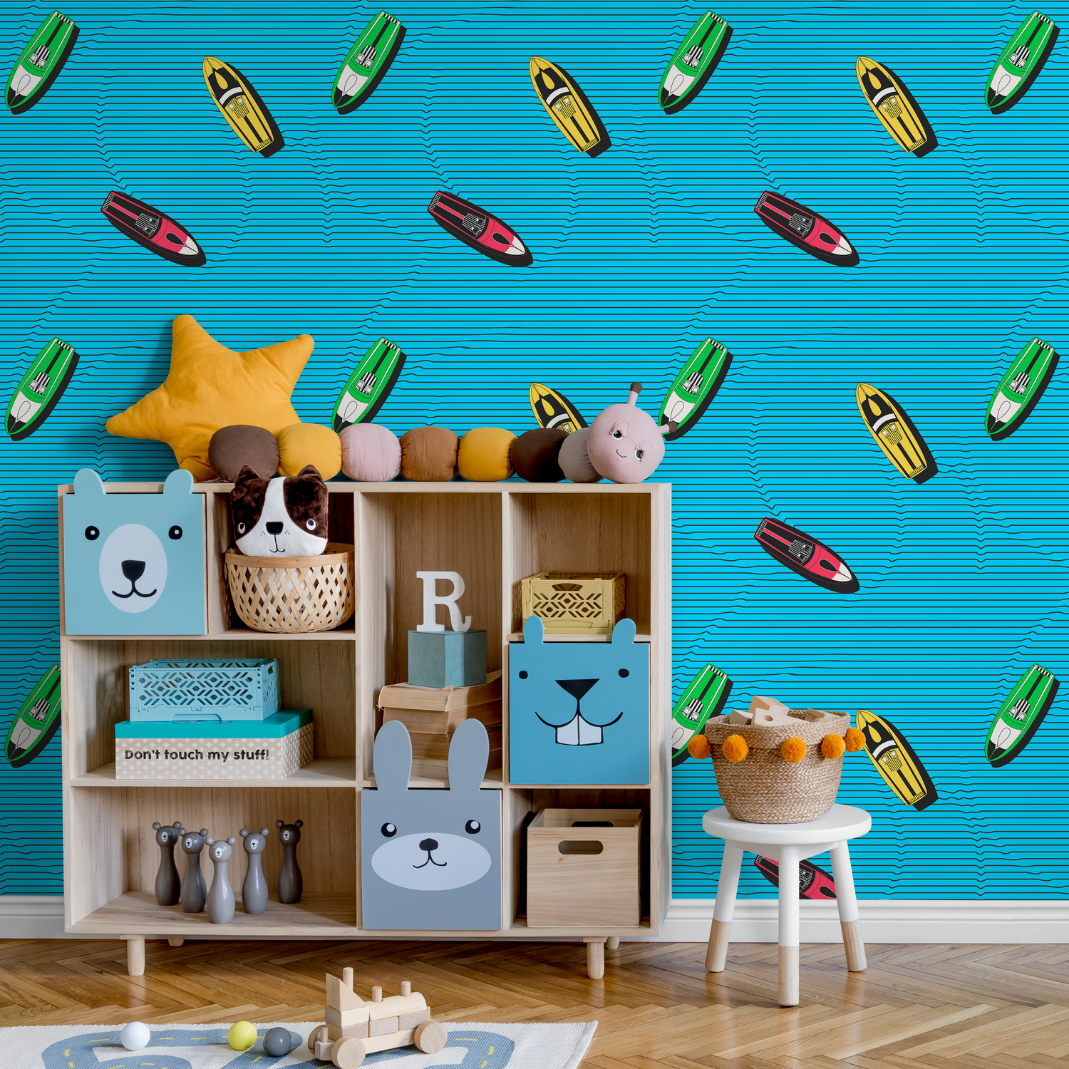 Papier peint autocollant amovible, décoration d'intérieur, art mural, décoration de chambre / Papier peint rétro bleu - C335