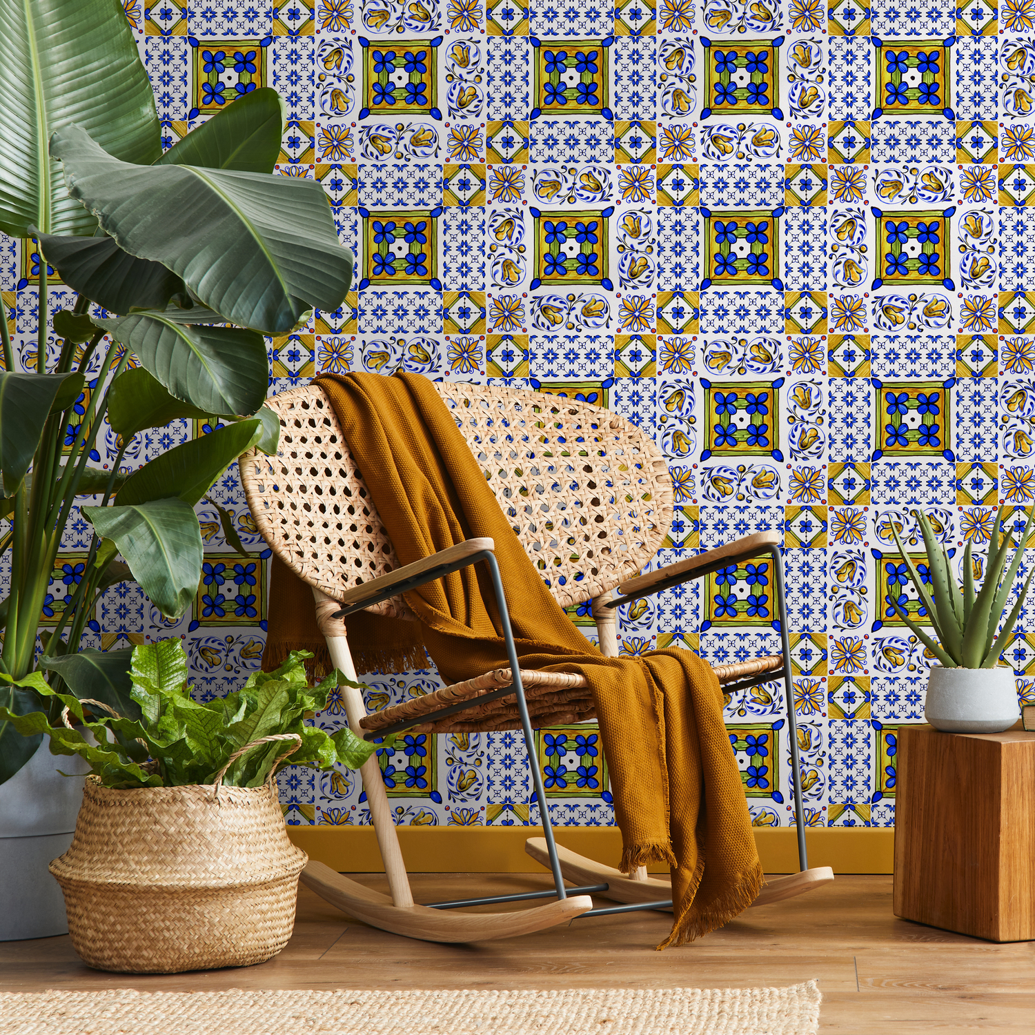 Papel pintado autoadhesivo, papel pintado extraíble, decoración del hogar, arte de pared, decoración de habitaciones, azulejos, papel pintado de acuarela - C339
