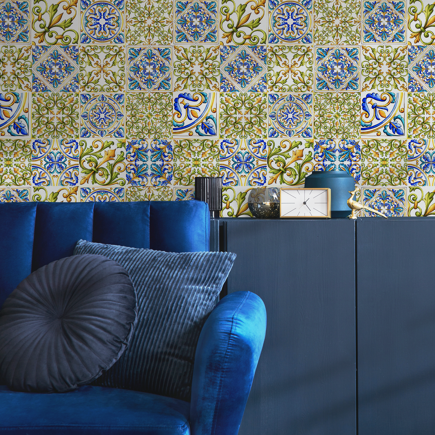 Papel tapiz autoadhesivo, papel tapiz extraíble, decoración del hogar, arte de pared, decoración de habitaciones, papel tapiz con azulejos arabescos - C340