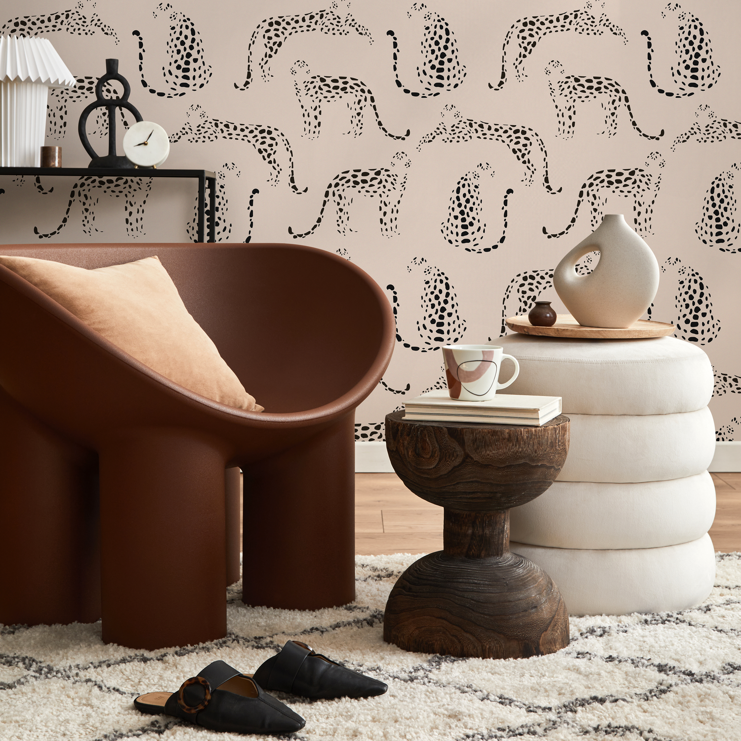 Papel pintado autoadhesivo, papel pintado extraíble, decoración del hogar, arte de pared, decoración de habitaciones / Papel pintado de animales rosa - C349