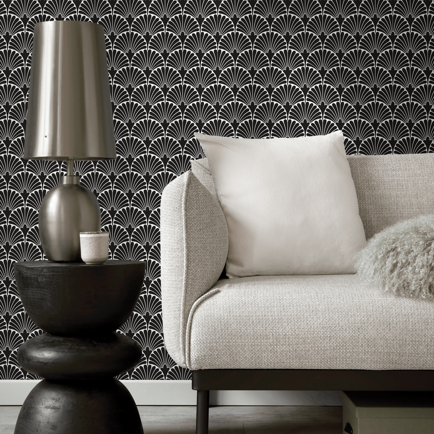 Papel pintado autoadhesivo, papel pintado extraíble, decoración del hogar, arte de pared, decoración de habitaciones, papel pintado Art Déco en blanco y negro - C365