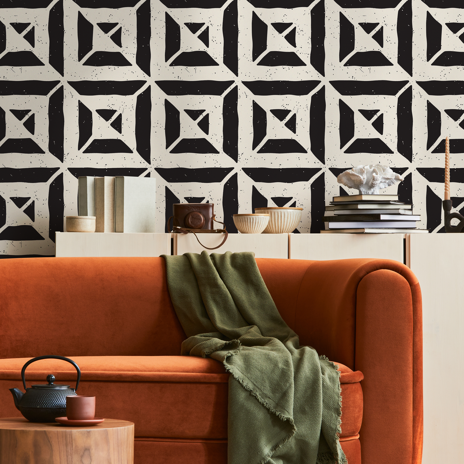 Papier peint autocollant amovible, décoration d'intérieur, art mural, décoration murale, décoration de chambre / Papier peint géométrique noir moderne - C374