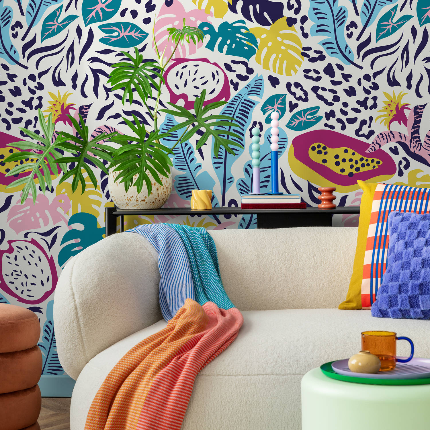 Papel tapiz autoadhesivo, papel tapiz removible, decoración del hogar, arte de pared, decoración de habitaciones, papel tapiz tropical colorido - C396