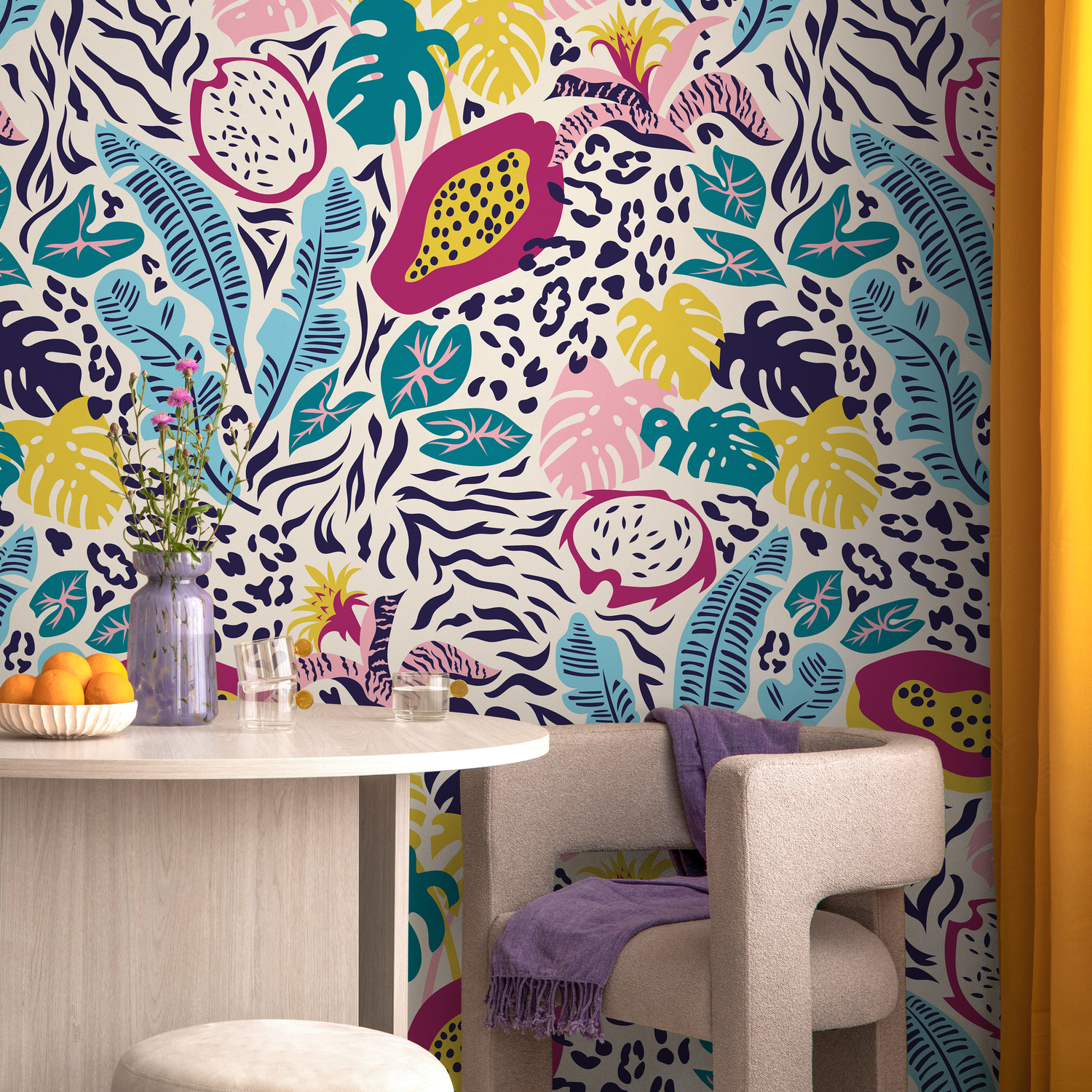 Papel tapiz autoadhesivo, papel tapiz removible, decoración del hogar, arte de pared, decoración de habitaciones, papel tapiz tropical colorido - C396