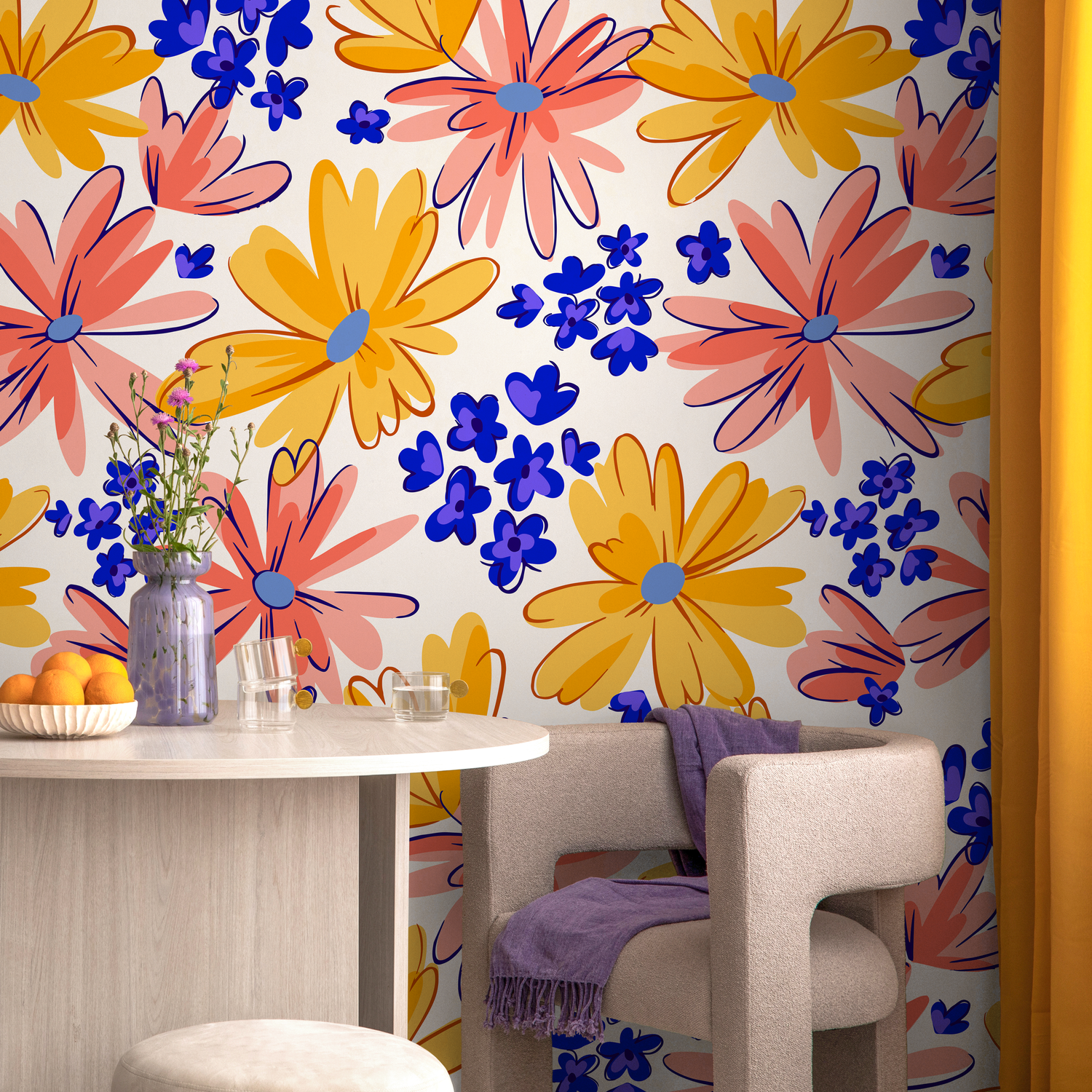 Papel tapiz autoadhesivo, papel tapiz removible, decoración del hogar, arte de pared, decoración de habitaciones, papel tapiz floral bonito - C404