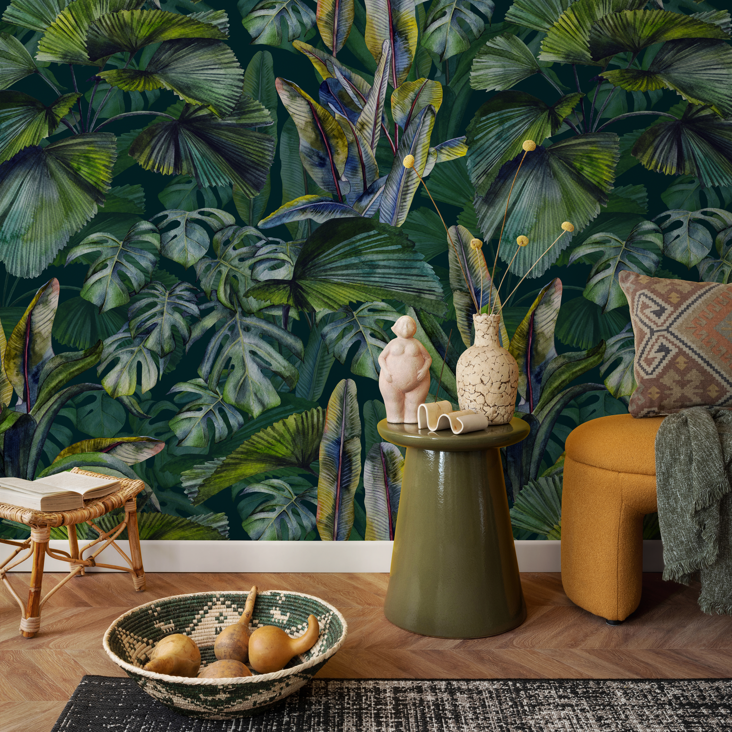 Papel tapiz autoadhesivo, papel tapiz removible, decoración del hogar, arte de pared, decoración de habitaciones / Papel tapiz botánico verde - C407