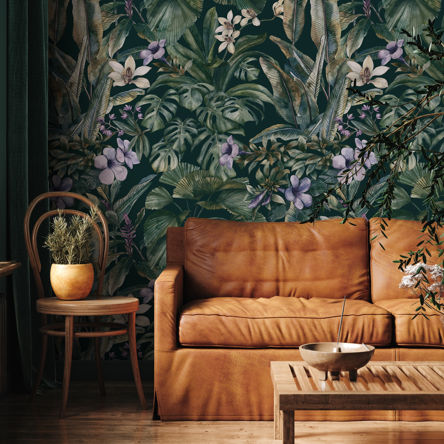 Papel tapiz autoadhesivo, papel tapiz removible, decoración del hogar, arte de pared, decoración de habitaciones, papel tapiz floral botánico - C408