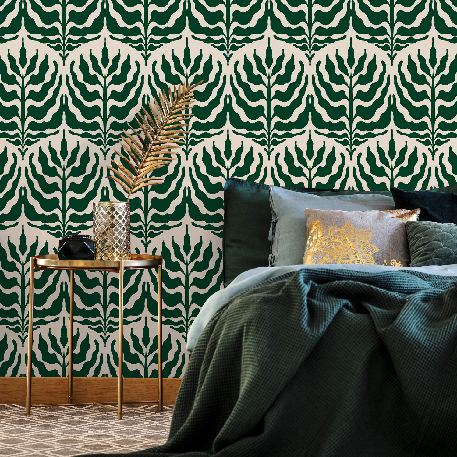 Papel tapiz autoadhesivo, papel tapiz extraíble, decoración del hogar, arte de pared, decoración de habitaciones, papel tapiz abstracto de hojas verdes - C411
