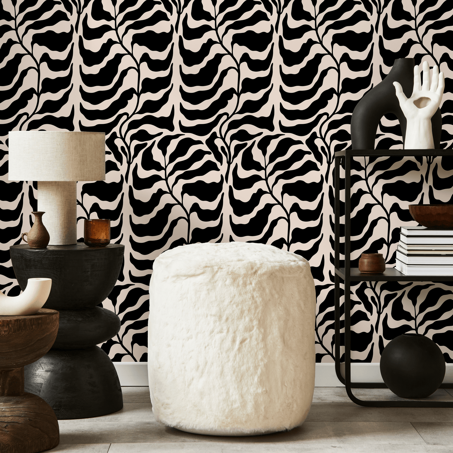 Papel tapiz autoadhesivo, papel tapiz extraíble, decoración del hogar, arte de pared, decoración de habitaciones, hojas negras abstractas - C419