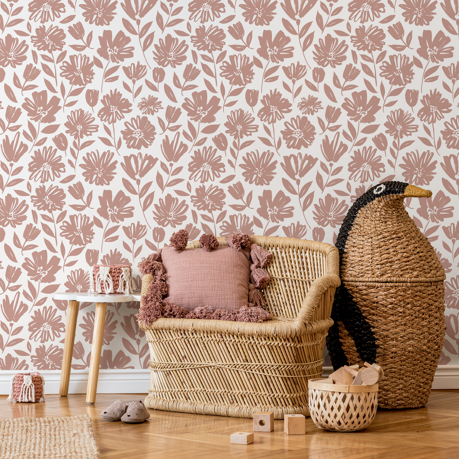 Papel pintado autoadhesivo, papel pintado extraíble, decoración del hogar, arte de pared, decoración de habitaciones, papel pintado floral rosa - C436