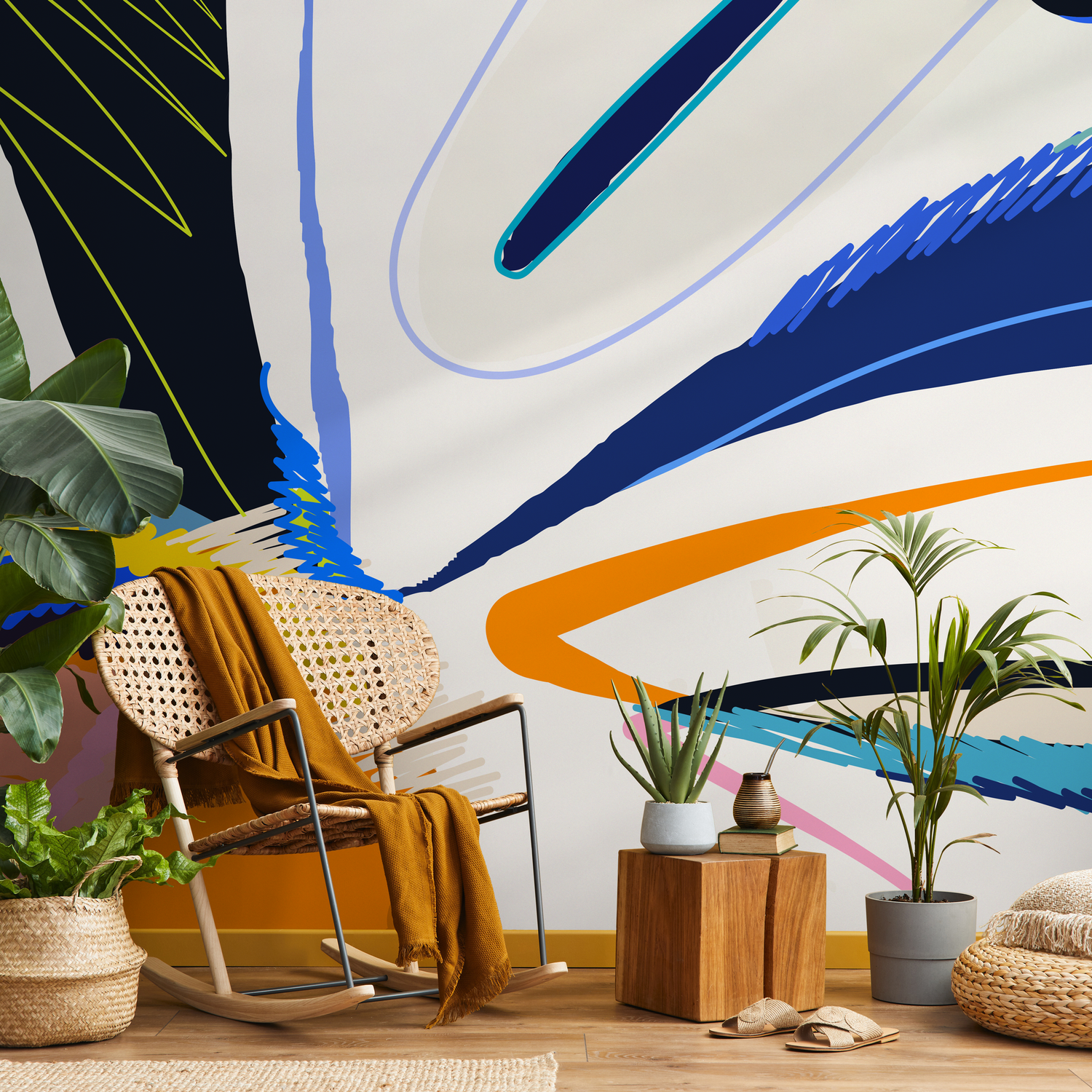 Papel pintado autoadhesivo, papel pintado extraíble, decoración del hogar, arte de pared, decoración de habitaciones, papel pintado mural abstracto azul - C447