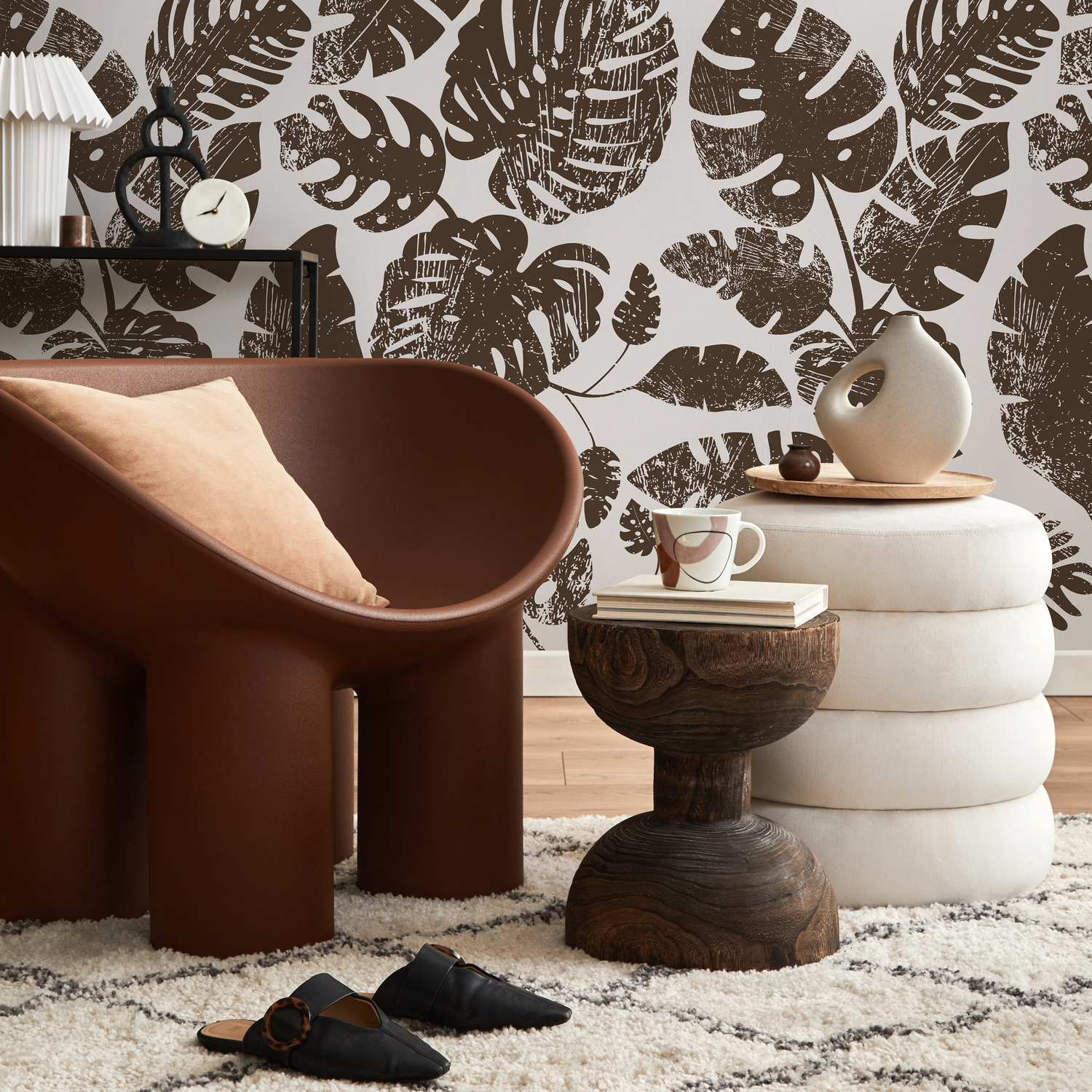 Papel tapiz autoadhesivo, papel tapiz extraíble, decoración del hogar, arte de pared, decoración de habitaciones / Papel tapiz bohemio con hojas de monstera - C462