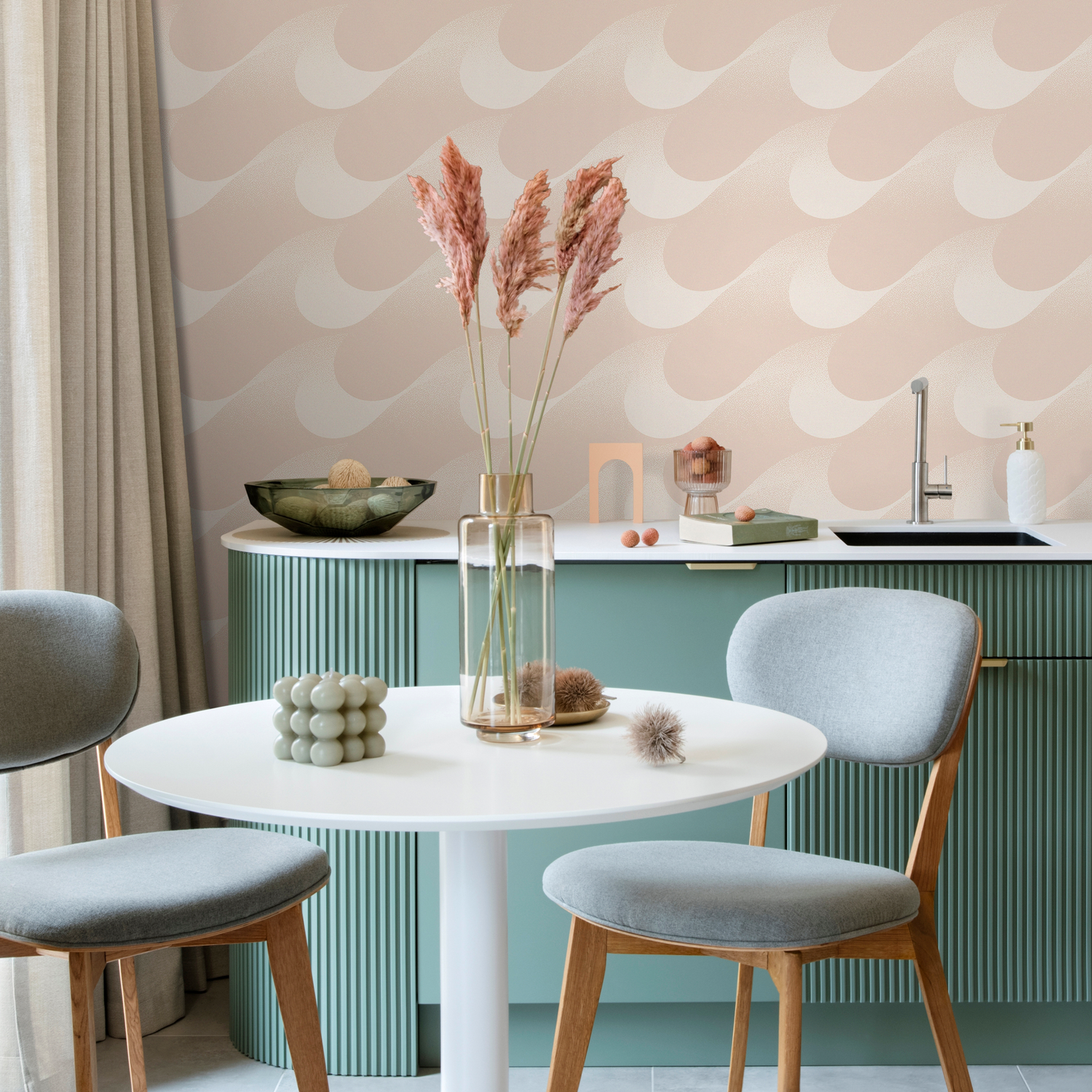 Papel tapiz autoadhesivo, papel tapiz extraíble, decoración del hogar, arte de pared, decoración de habitaciones, papel tapiz minimalista con ondas - C465