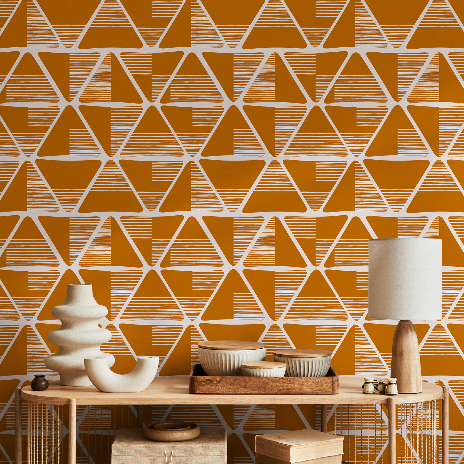 Papel tapiz autoadhesivo, papel tapiz removible, decoración del hogar, arte de pared, decoración de habitaciones / Papel tapiz geométrico naranja - C466