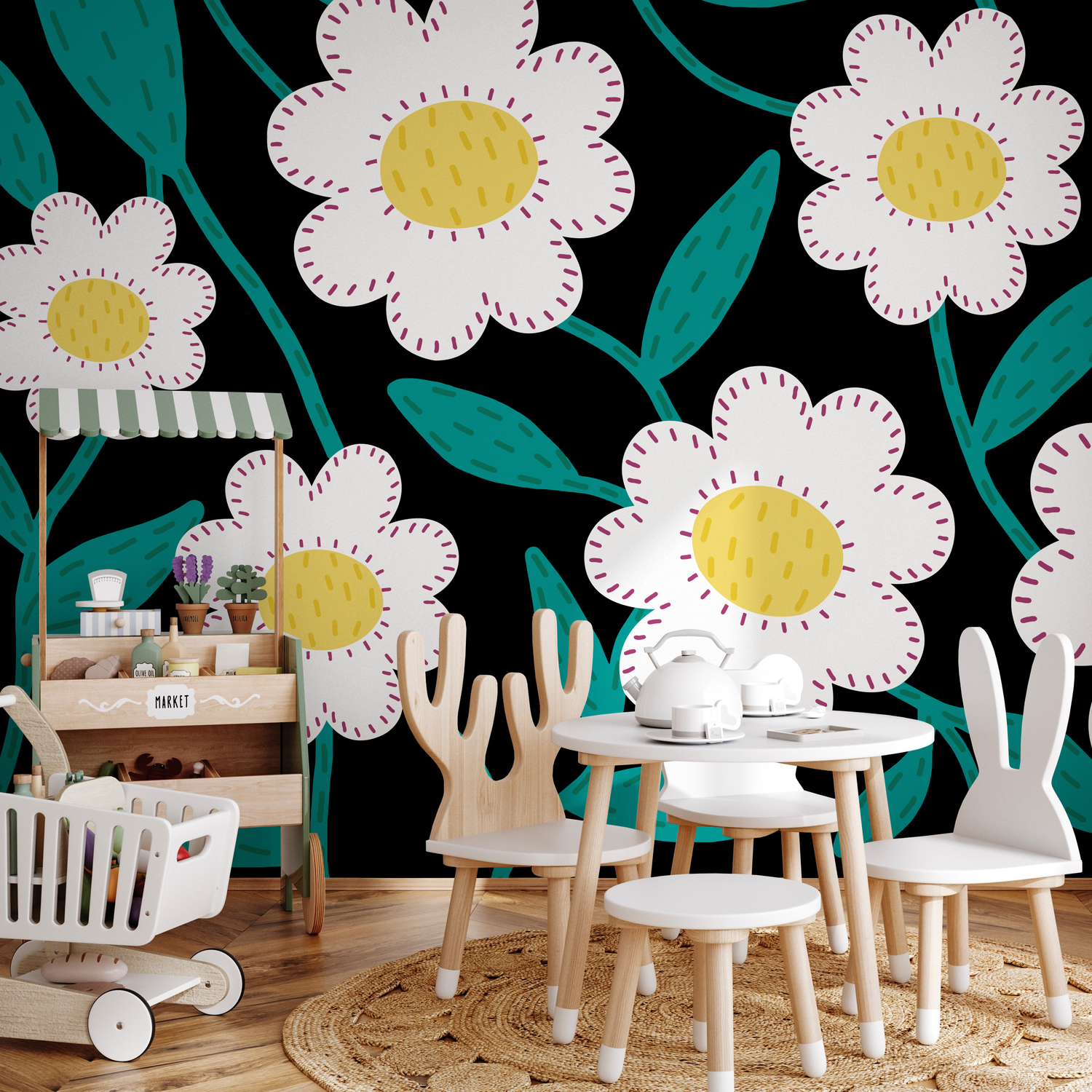 Papel tapiz autoadhesivo, papel tapiz removible, decoración del hogar, arte de pared, decoración de habitaciones / Papel tapiz floral de margaritas - C472