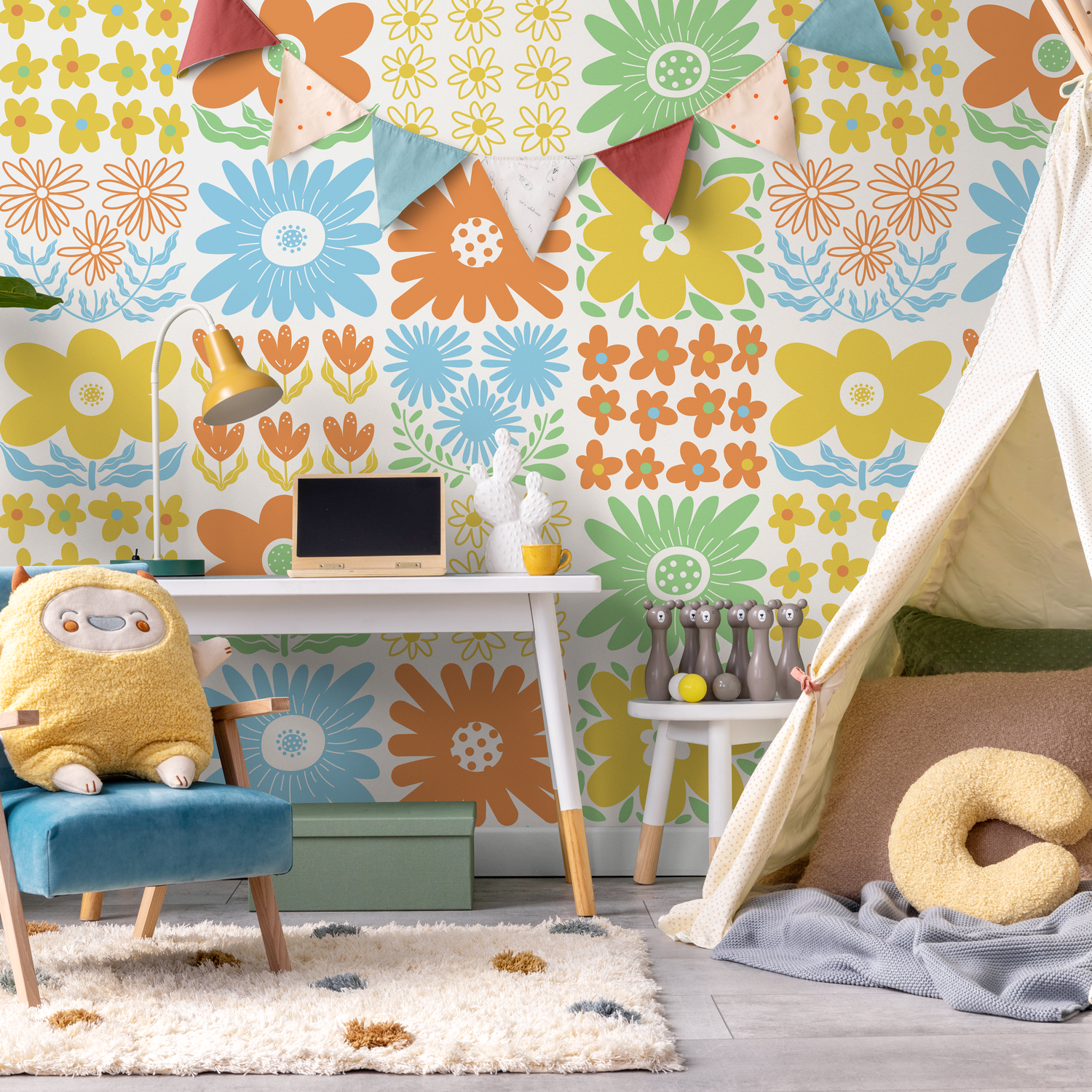 Papel tapiz removible, papel tapiz autoadhesivo, decoración de pared, decoración del hogar, arte de pared imprimible, papel tapiz floral colorido - C473