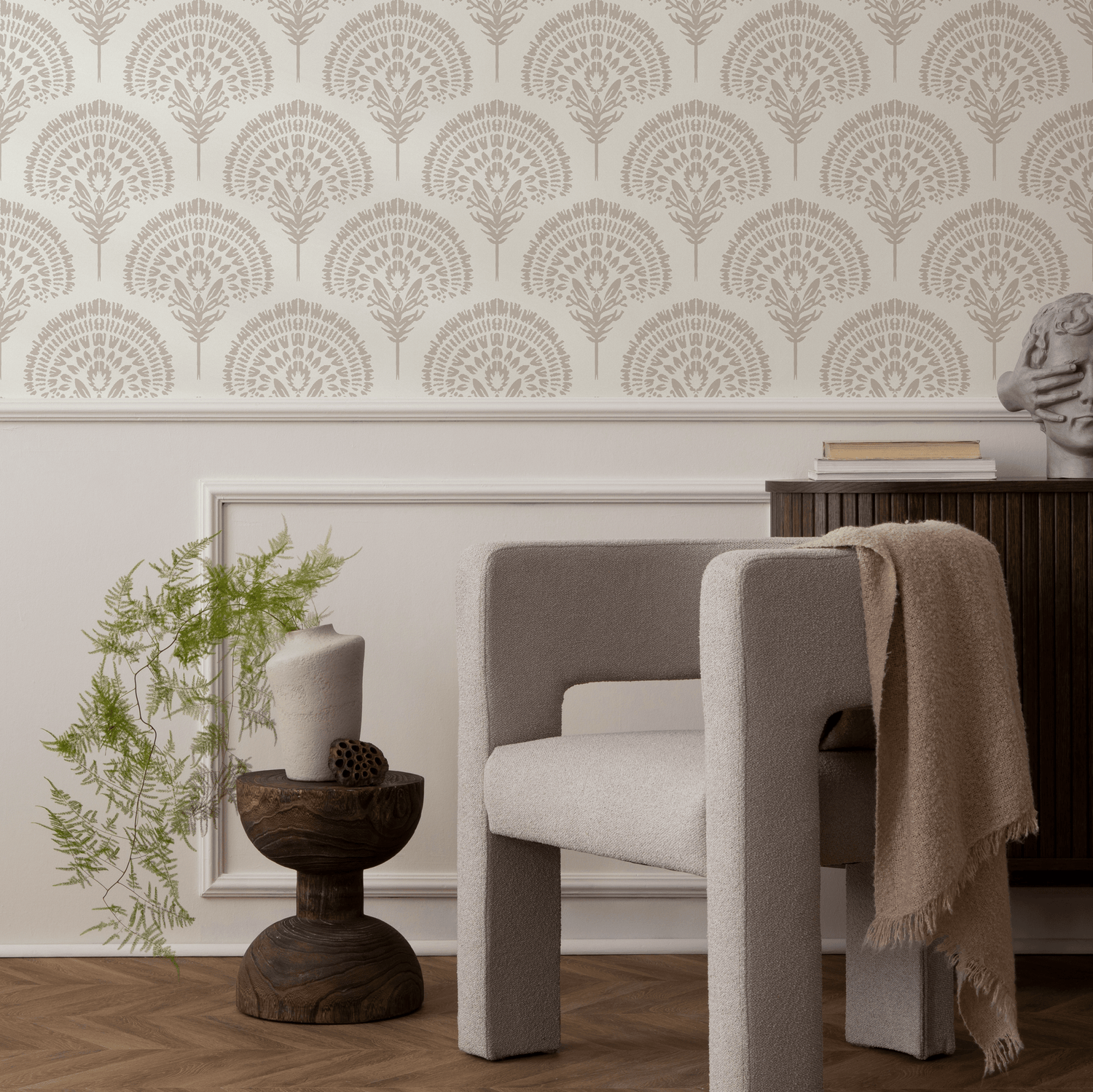Papier peint beige style bohème, motif palmiers, papier peint gris, papier peint autocollant, papier peint amovible, décoration d'intérieur, art mural, décoration de chambre - C510