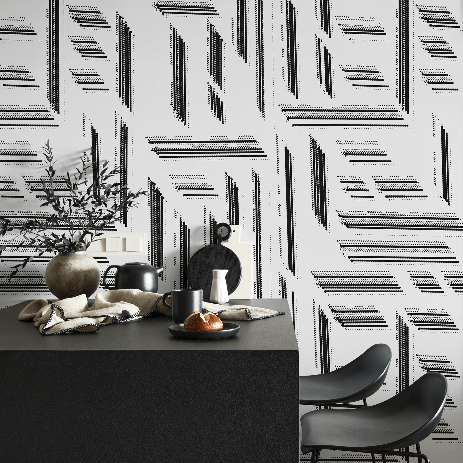 Papel tapiz autoadhesivo, papel tapiz removible, decoración del hogar, arte de pared, decoración de habitaciones, papel tapiz moderno negro - C524