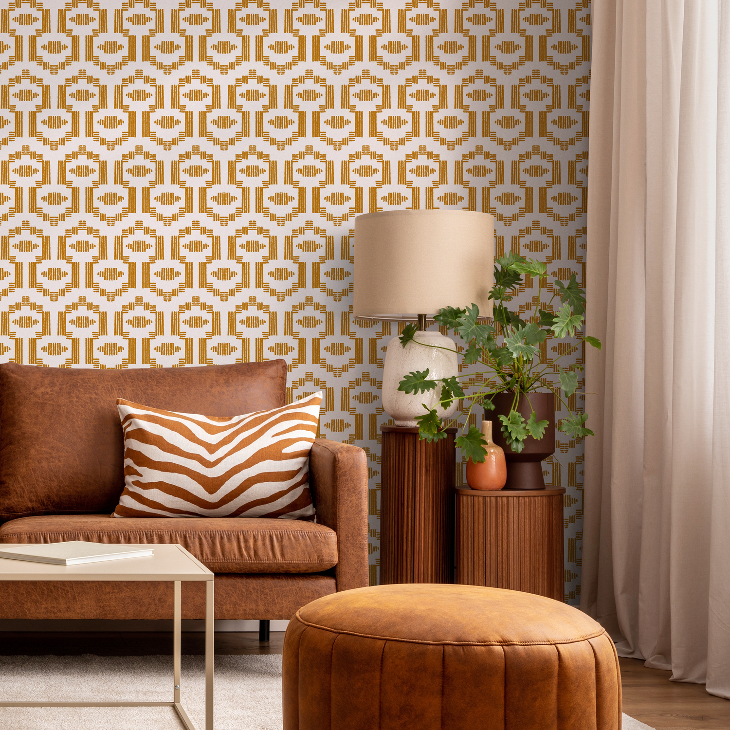 Papel tapiz autoadhesivo, papel tapiz extraíble, decoración del hogar, arte de pared, decoración de habitaciones / Papel tapiz bohemio amarillo - C542