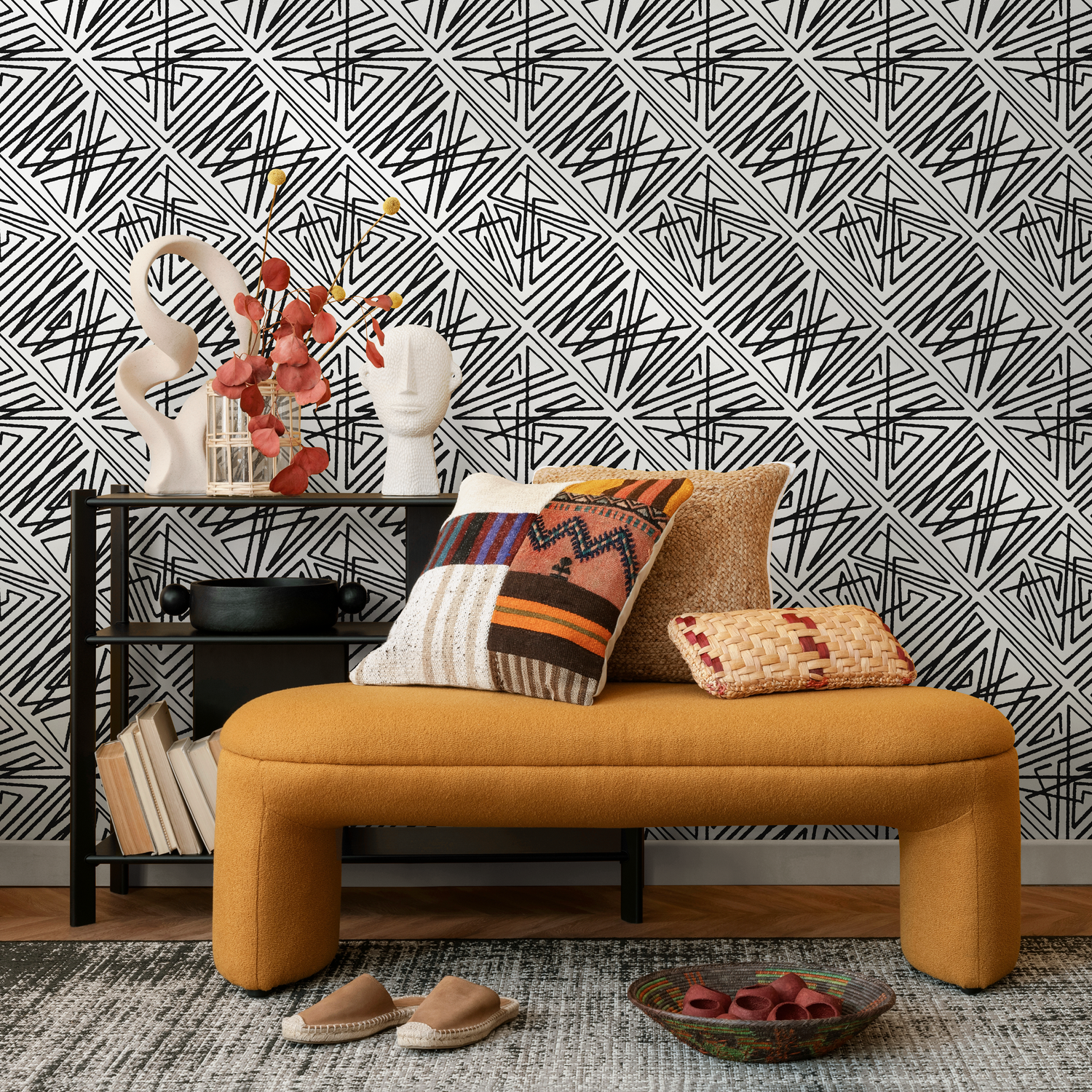 Papel tapiz autoadhesivo, papel tapiz removible, decoración del hogar, arte de pared, decoración de habitaciones, papel tapiz moderno en blanco y negro - C547
