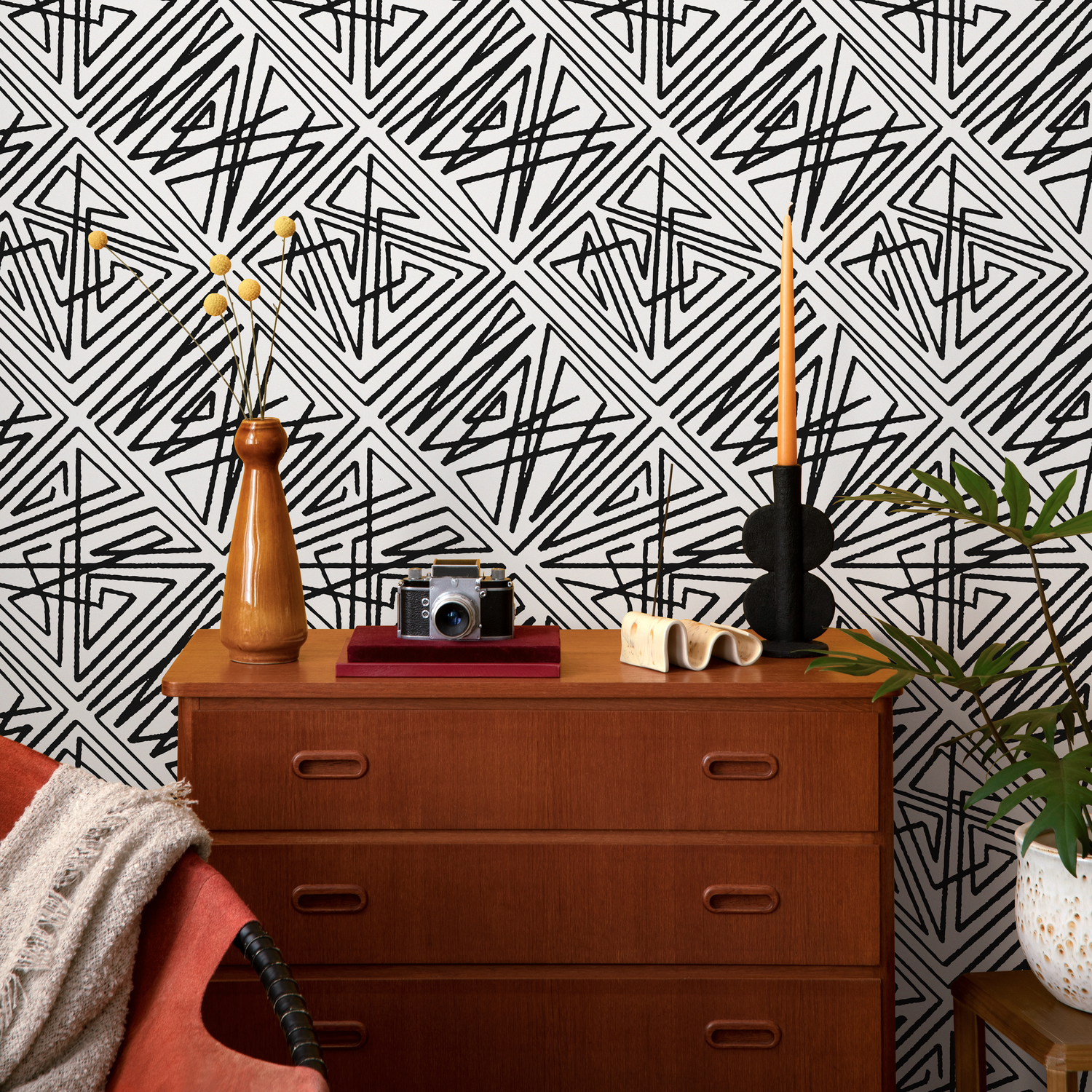 Papel tapiz autoadhesivo, papel tapiz removible, decoración del hogar, arte de pared, decoración de habitaciones, papel tapiz moderno en blanco y negro - C547