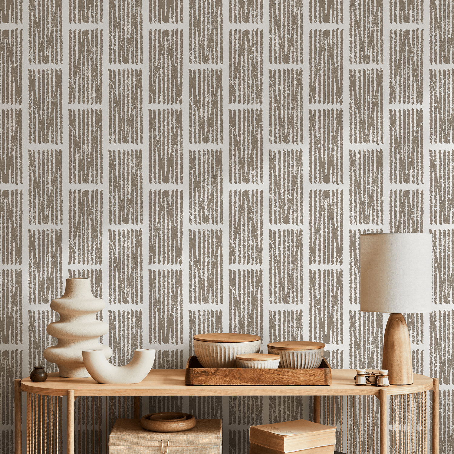 Papel tapiz autoadhesivo, papel tapiz removible, decoración del hogar, arte de pared, decoración de habitaciones / Papel tapiz geométrico beige y gris - C551