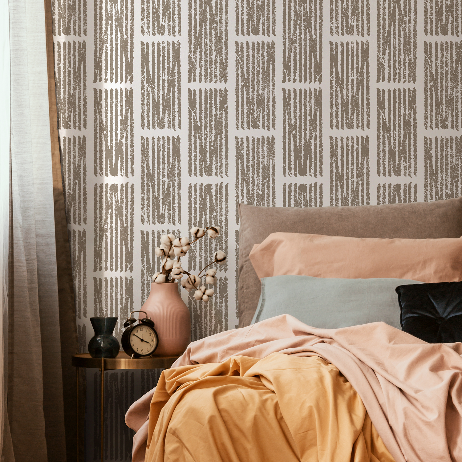 Papel tapiz autoadhesivo, papel tapiz removible, decoración del hogar, arte de pared, decoración de habitaciones / Papel tapiz geométrico beige y gris - C551