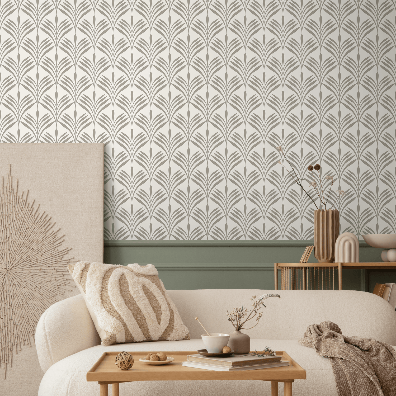 Papel pintado autoadhesivo, papel pintado extraíble, decoración del hogar, arte de pared, decoración de habitaciones, papel pintado beige retro de mediados de siglo - C570