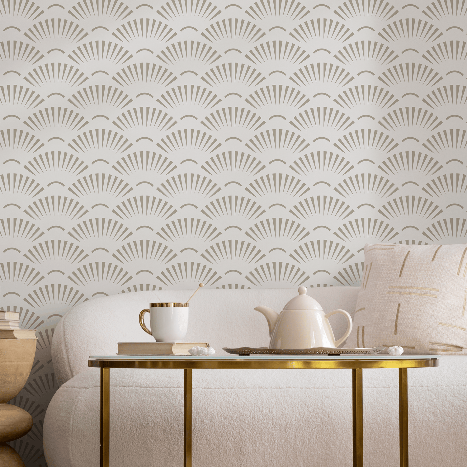 Papel pintado autoadhesivo, papel pintado extraíble, decoración del hogar, arte de pared, decoración de habitaciones / Papel pintado art déco beige - C574