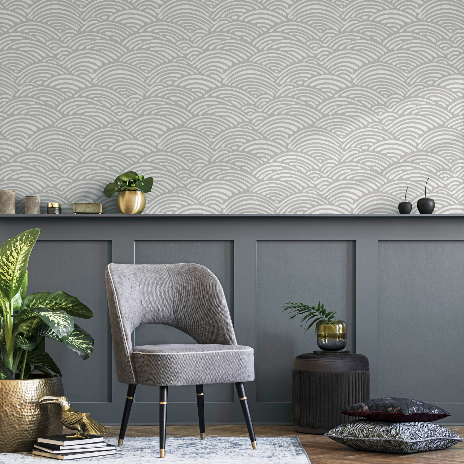 Papel pintado autoadhesivo, papel pintado extraíble, decoración del hogar, arte de pared, decoración de habitaciones, papel pintado bohemio con conchas beige - C579