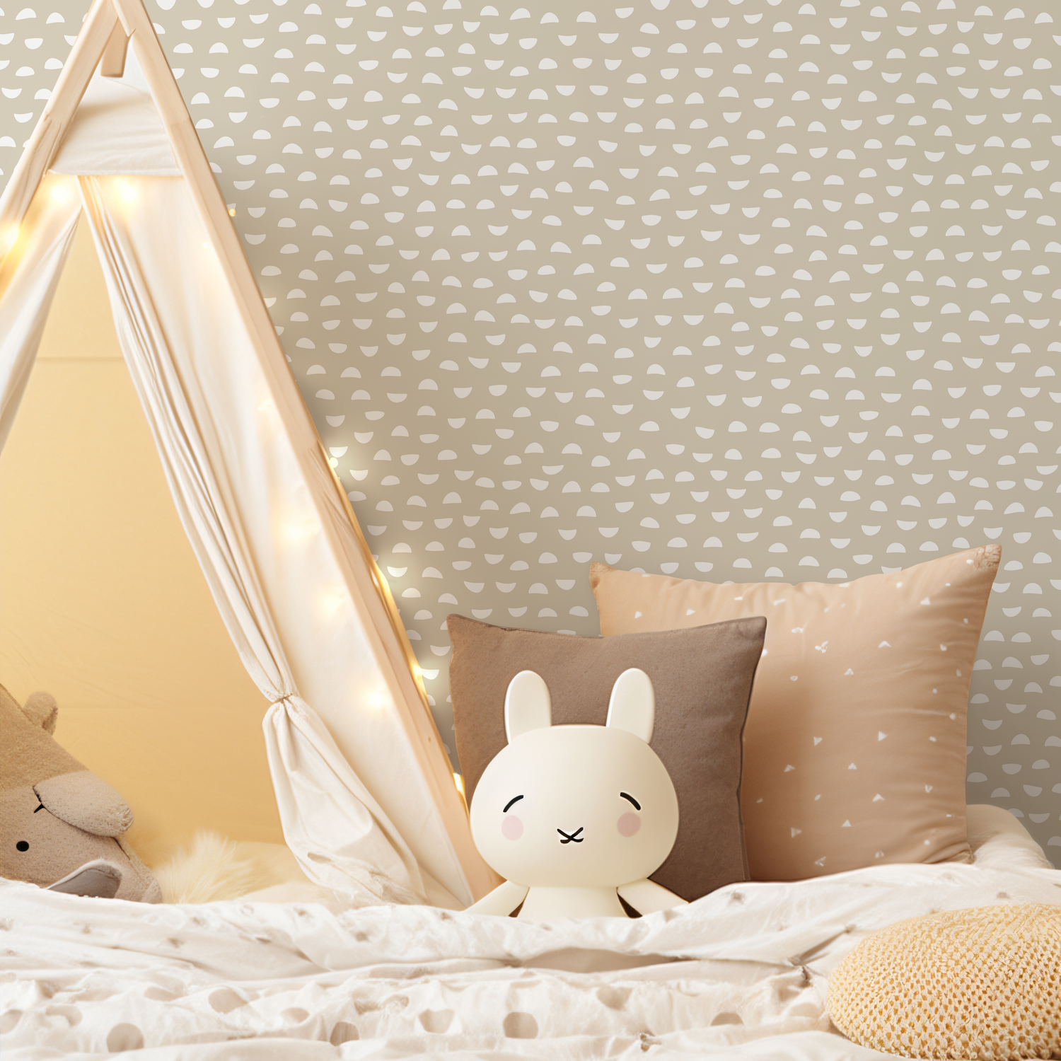Papel tapiz autoadhesivo, papel tapiz extraíble, decoración del hogar, arte de pared, decoración de habitaciones / Papel tapiz de lunares beige - C587
