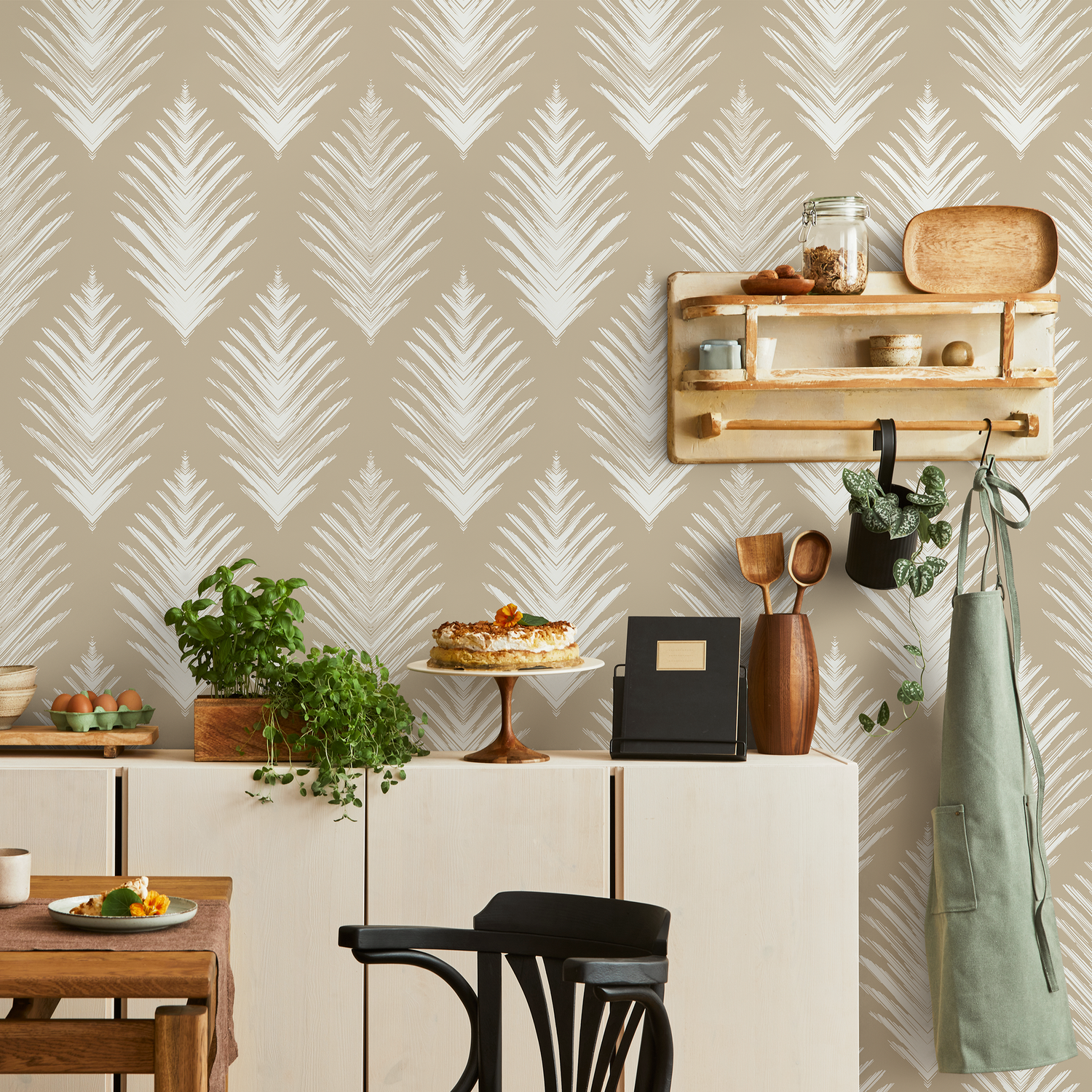 Papel pintado autoadhesivo, papel pintado extraíble, decoración del hogar, arte de pared, decoración de habitaciones / Papel pintado de hojas orgánicas beige - C604