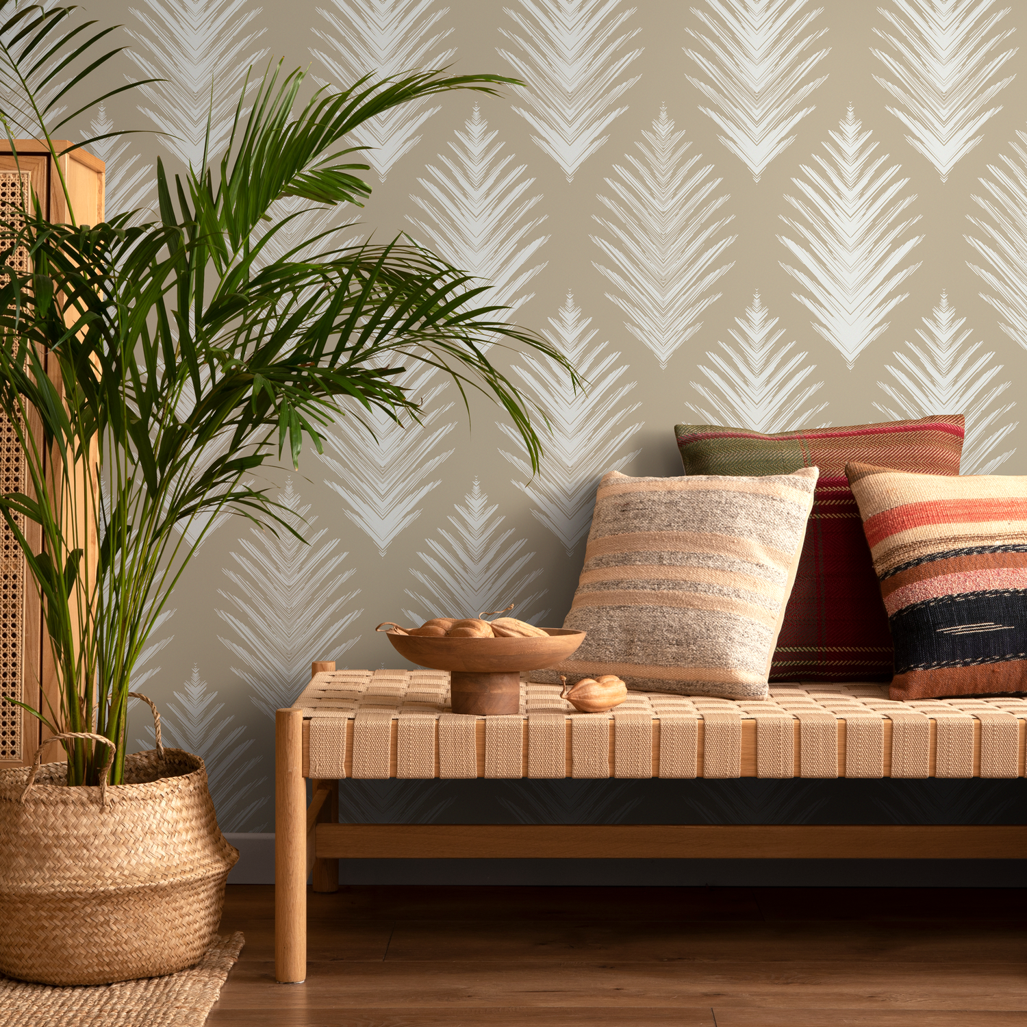 Papel pintado autoadhesivo, papel pintado extraíble, decoración del hogar, arte de pared, decoración de habitaciones / Papel pintado de hojas orgánicas beige - C604