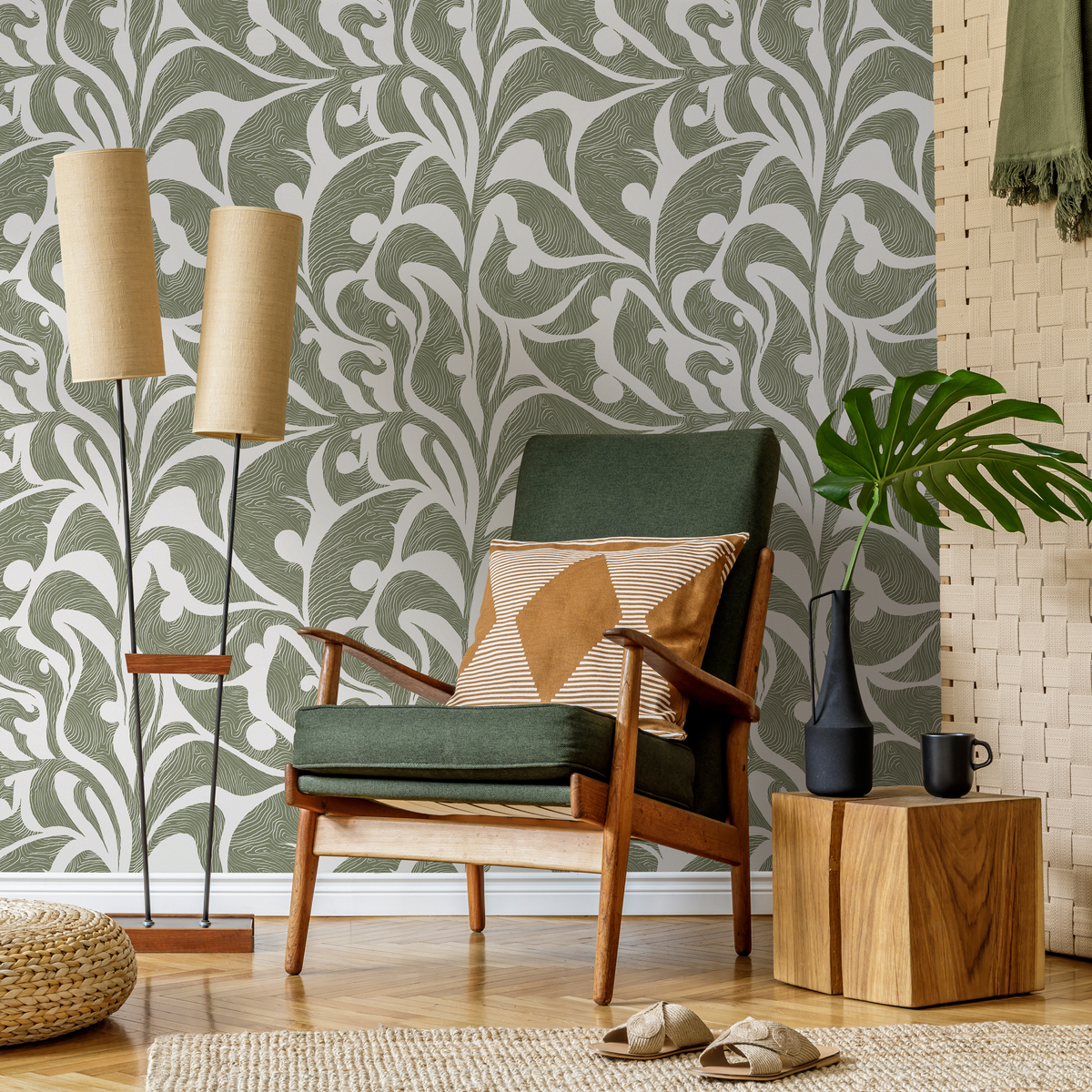Green Vintage Wallpaper / Peel and Stick Wallpaper Removable Wallpaper Home Decor Wall Art Wall Decor Room Decor - C622 - ONDECOR.COM