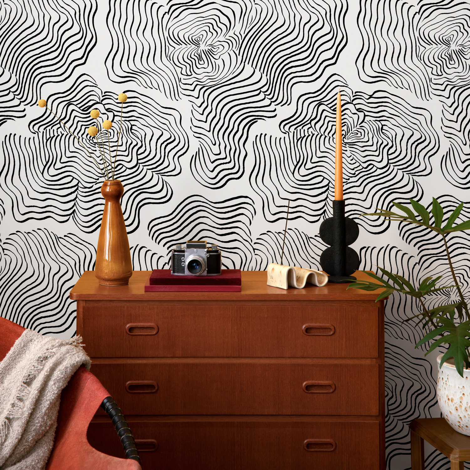 Papel pintado abstracto en blanco y negro / Papel pintado autoadhesivo, papel pintado extraíble, decoración del hogar, arte de pared, decoración de habitaciones - C628