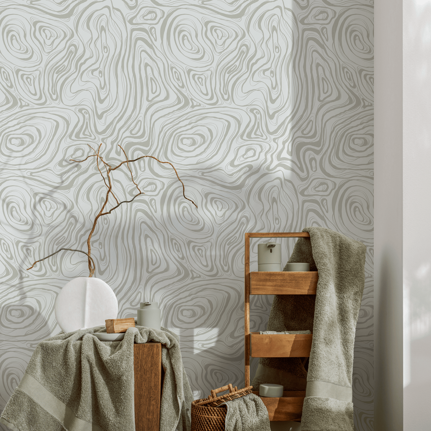 Papel tapiz de ondas abstractas grises / Papel tapiz autoadhesivo, papel tapiz removible, decoración del hogar, arte de pared, decoración de habitaciones - C645