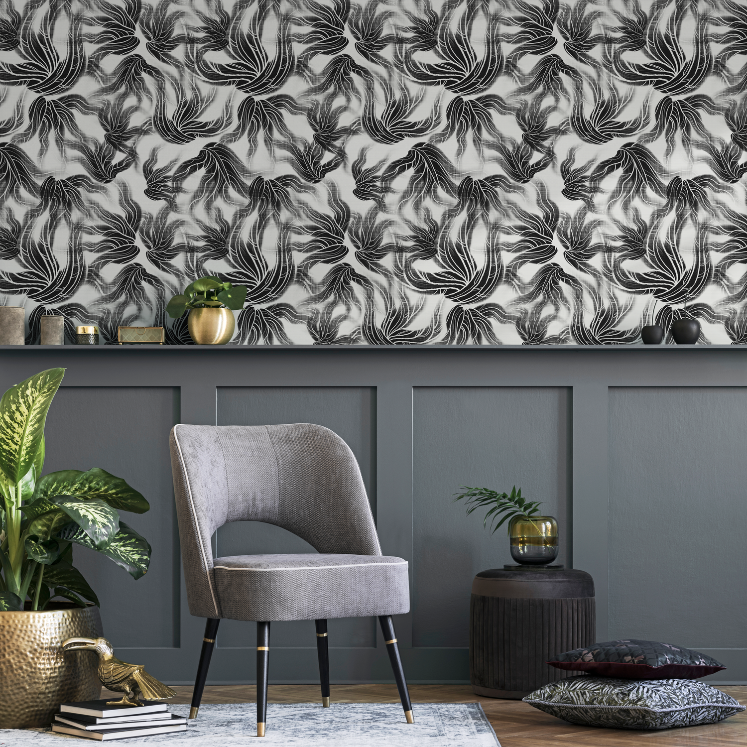 Papel pintado abstracto en blanco y negro / Papel pintado autoadhesivo, papel pintado extraíble, decoración del hogar, arte de pared, decoración de habitaciones - C648