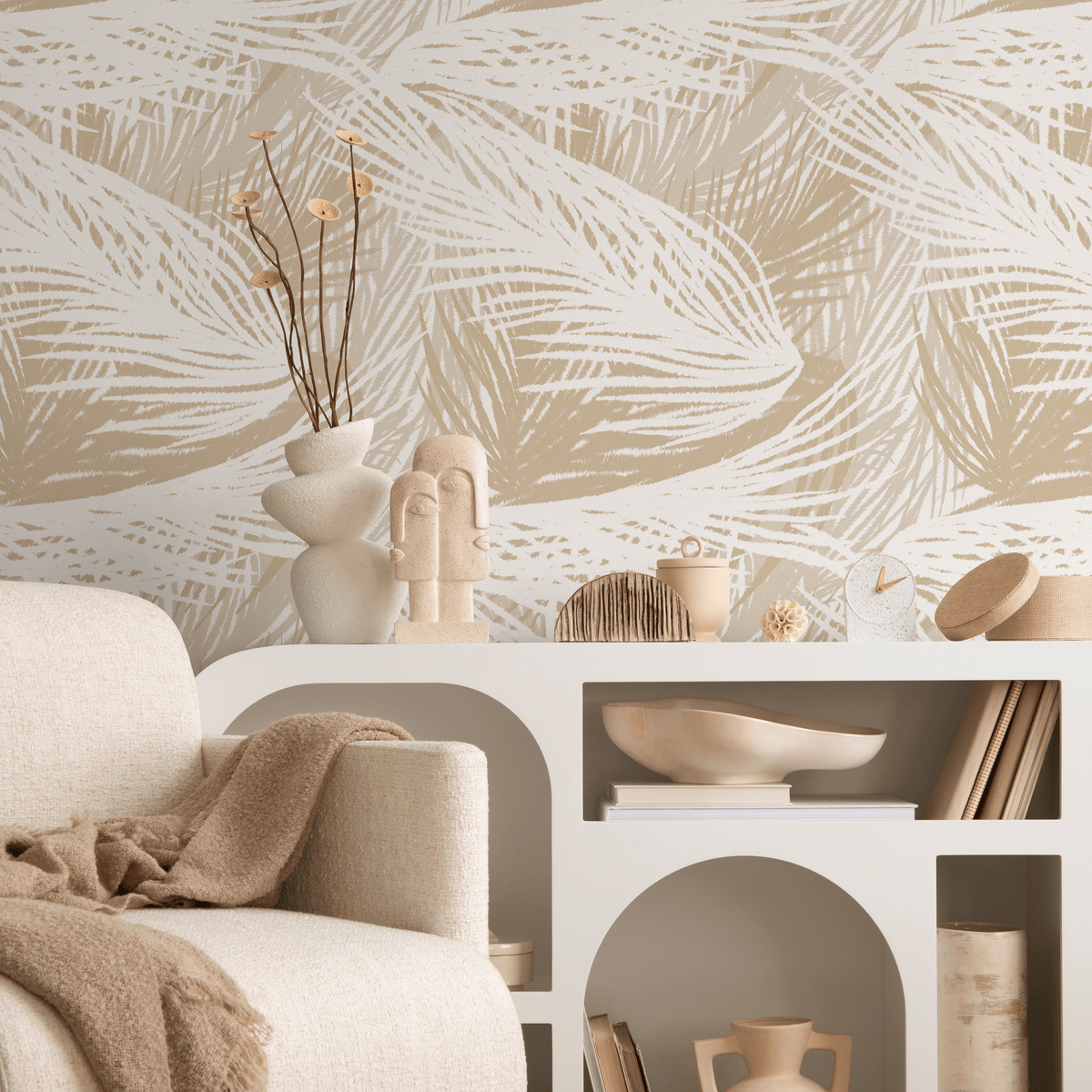 Beige Boho Tropical Wallpaper / Peel and Stick Wallpaper Removable Wallpaper Home Decor Wall Art Wall Decor Room Decor - C653 - ONDECOR.COM