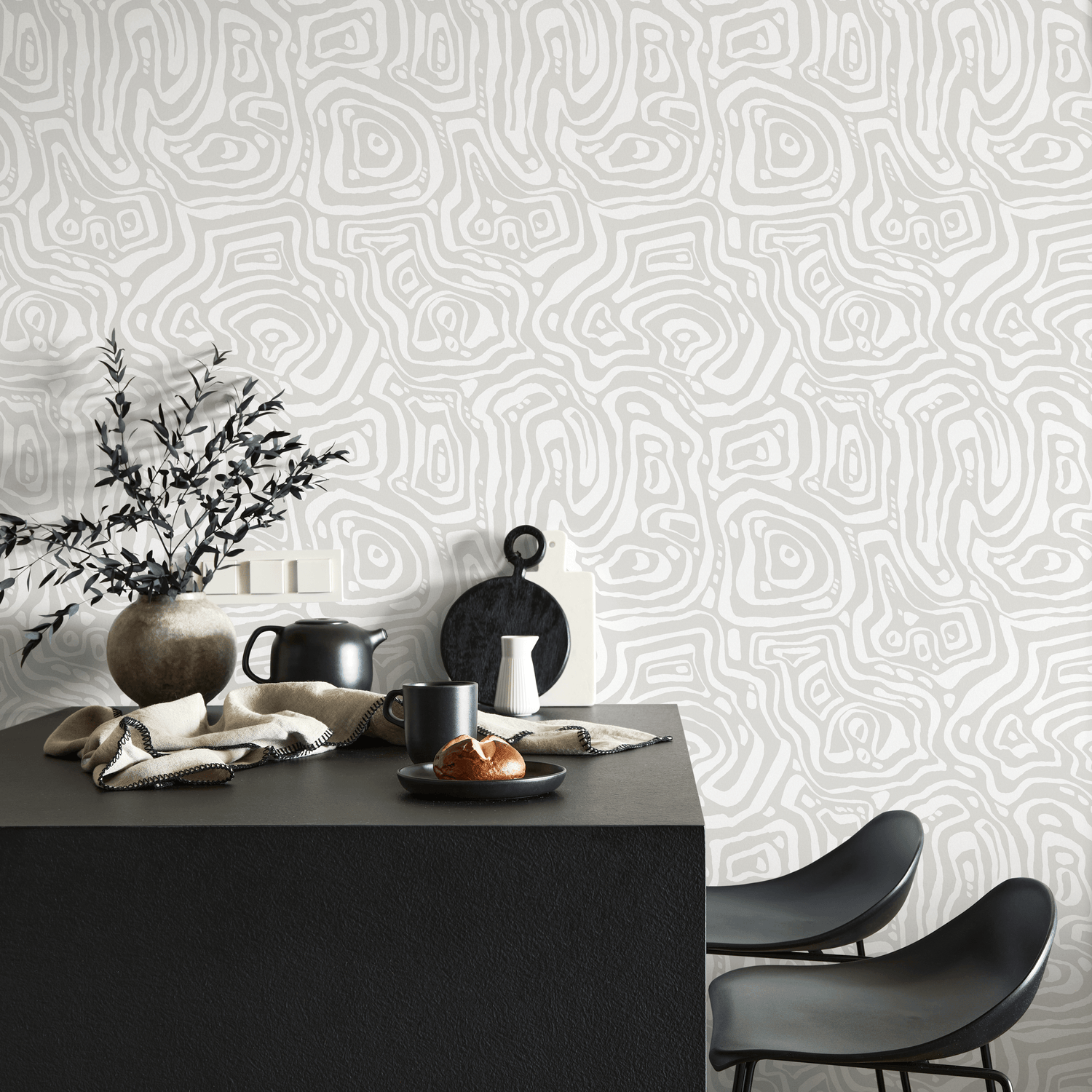 Papel pintado de líneas abstractas grises / Papel pintado autoadhesivo, papel pintado extraíble, decoración del hogar, arte de pared, decoración de habitaciones - C655