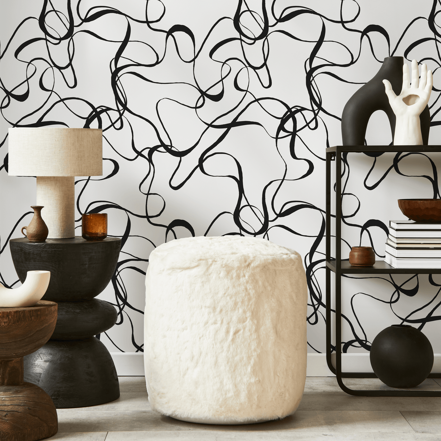 Papel pintado abstracto con líneas blancas y negras, autoadhesivo, removible, para decoración del hogar, arte de pared, decoración de habitaciones - C662