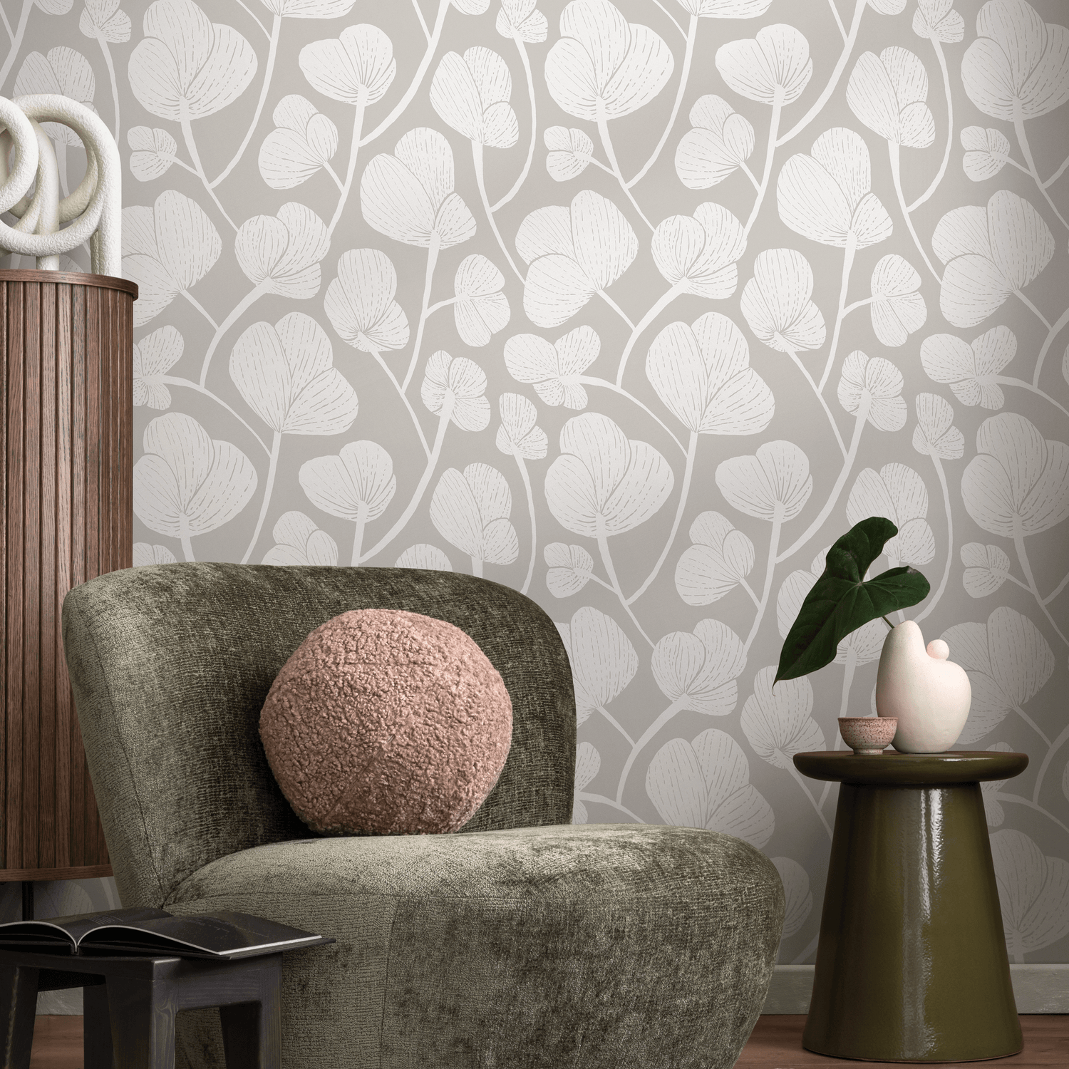 Papel pintado floral gris / Papel pintado autoadhesivo, papel pintado extraíble, decoración del hogar, arte de pared, decoración de habitaciones - C686